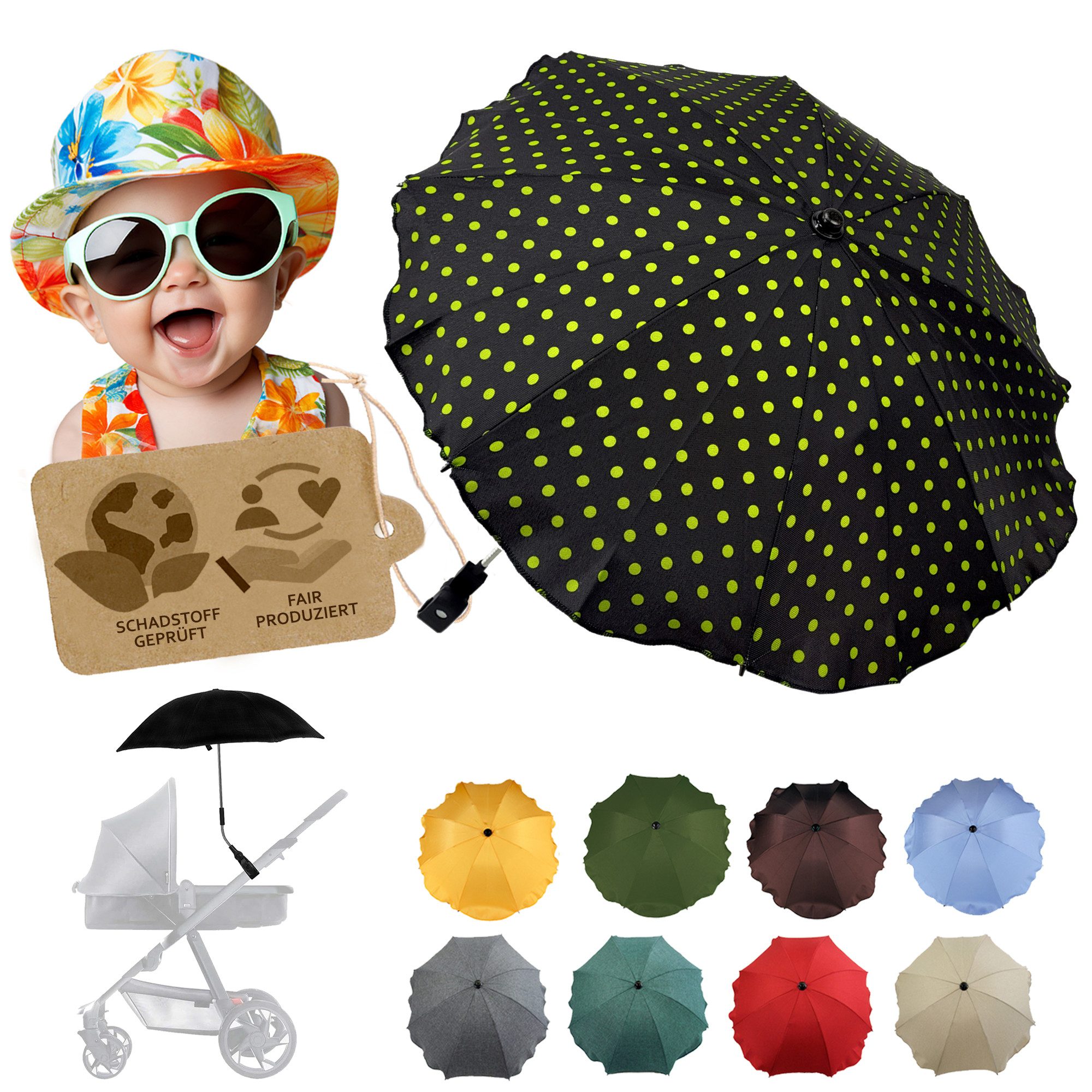 BambiniWelt by Rafael K. Kinderwagen-Sonnenschutzhülle Sonnenschirm Sonnenschutz für Kinderwagen Buggy Jogger universal UV50+, UV 50+ Schutz
