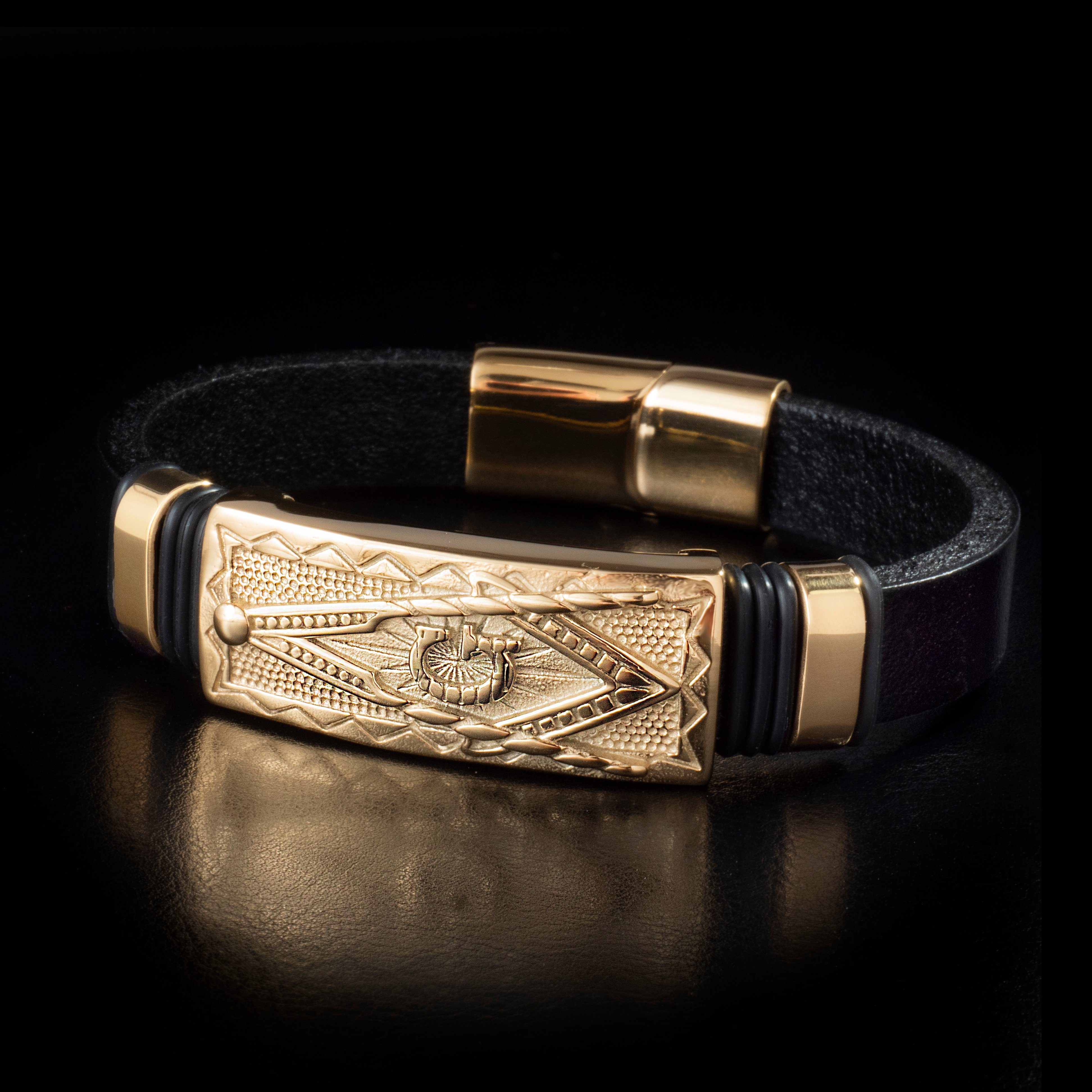 UNIQAL.de Leather Bracelet Masonic Freemason Leather Bracelet "TOTEM" Men's Stainless Steel/Leather (Stainless Steel, Genuine Leather, Casual Style, Handmade)