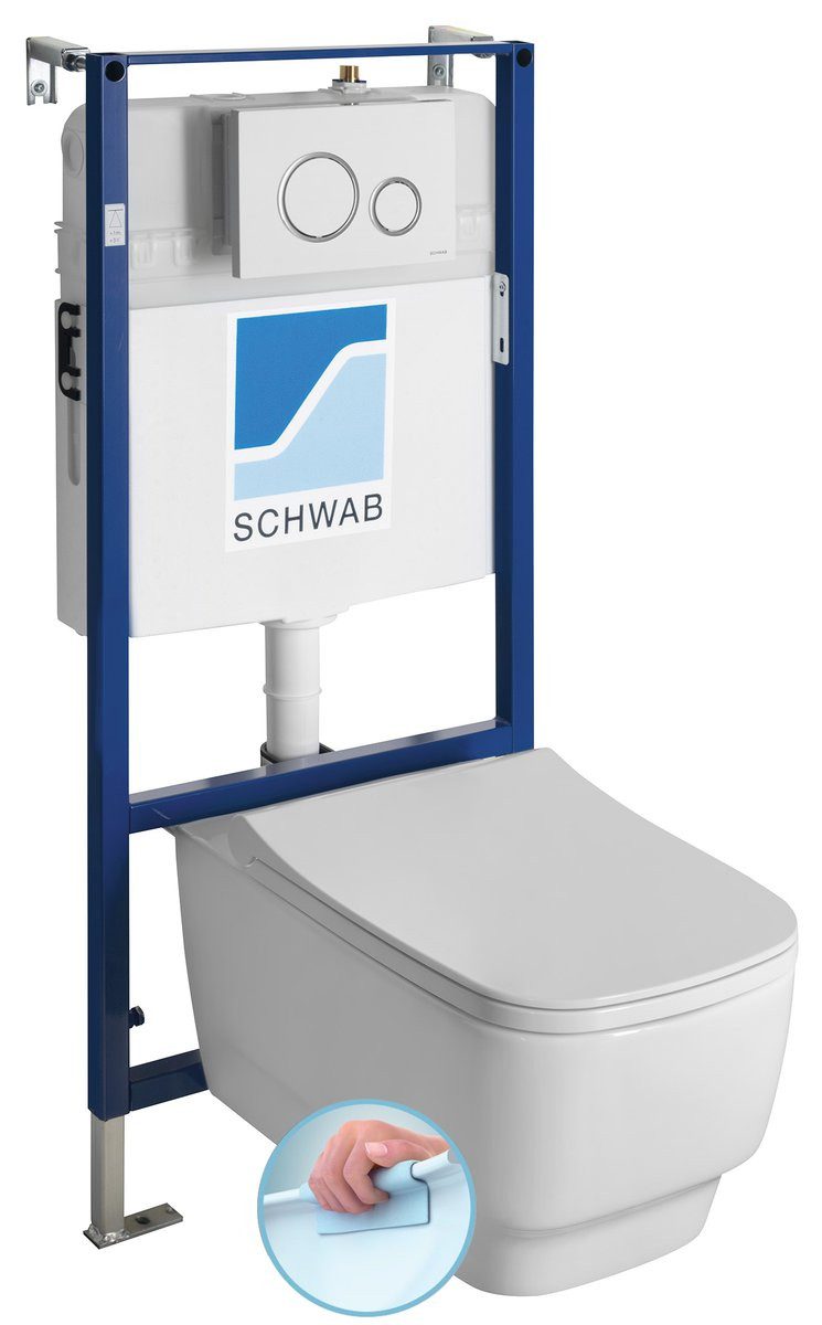 Sapho Tiefspül-WC BELLO Wand-WC Rimless mit UP-Spülkasten und Schwab-Taste, weiß, Sapho-100214-SET5-SET