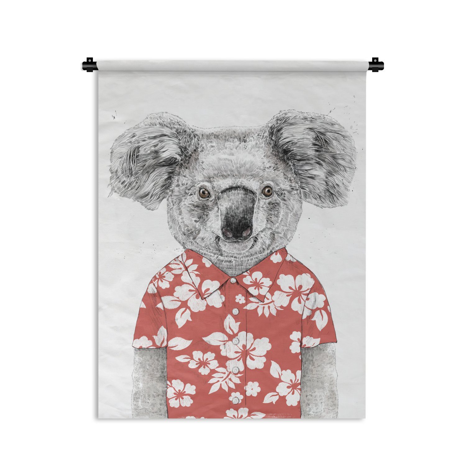 MuchoWow Wanddekoobjekt Koala - Sommer - Blumen - Bluse, Deko für an der Wand, Wohnzimmer, Tapisserie, Schlafzimmer
