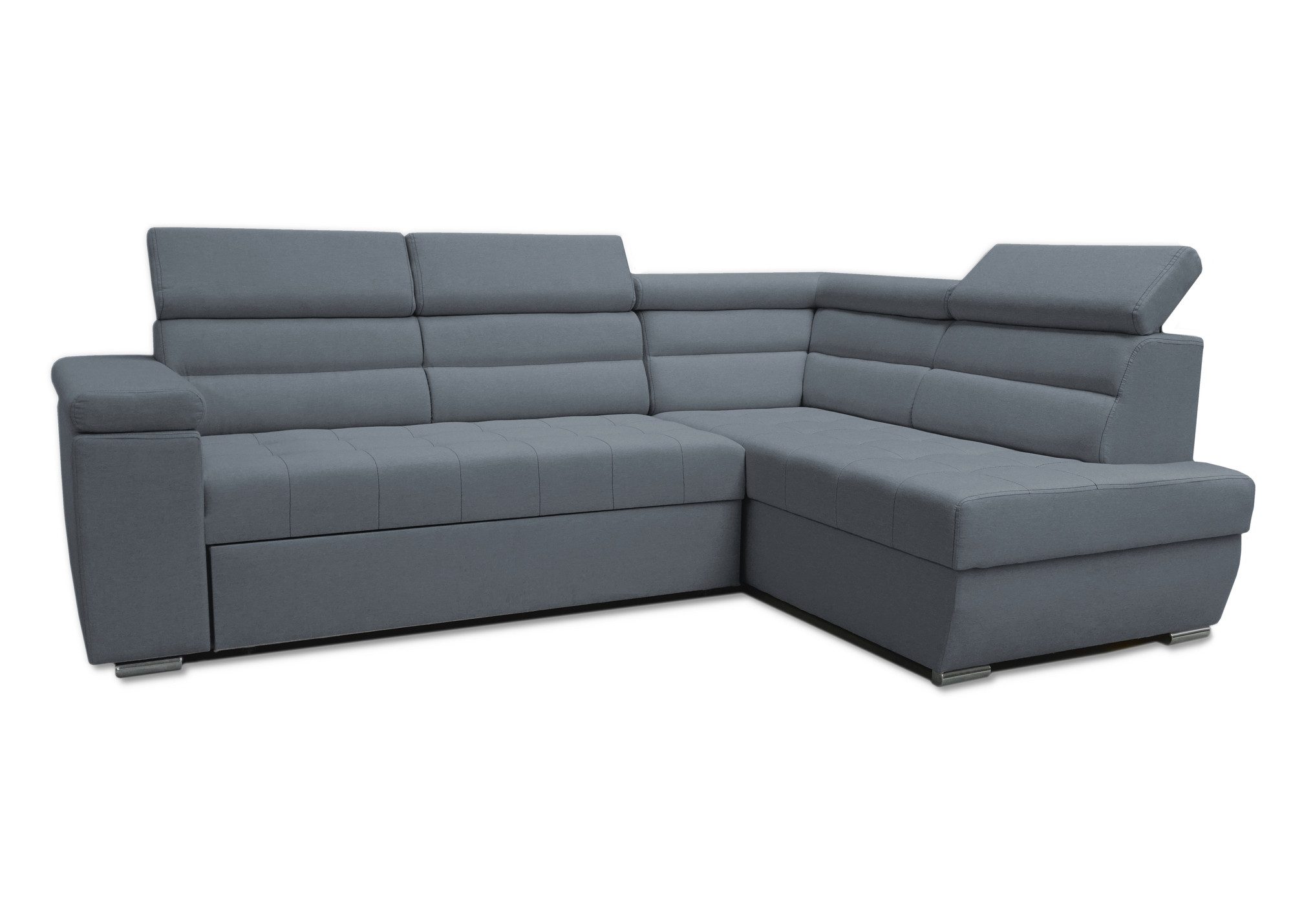 MOEBLO Ecksofa George, Verstellbaren Kopfstützen, Die Beine sind verchromt Sofa mit Ottomane Eckgarnitur Polsterecke, mit Relaxfunktion