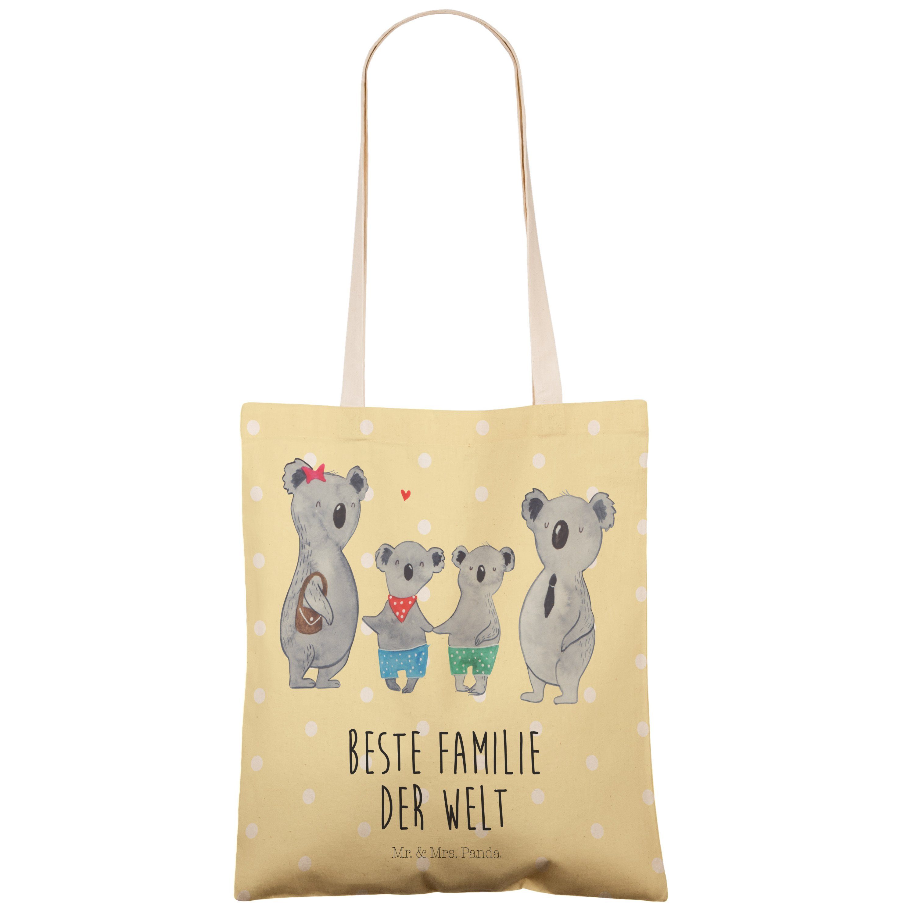 Umhängetas Familie Panda Pastell Mrs. Koala Tragetasche Gelb Geschenk, Stofftasche, - & zwei - (1-tlg) Mr.