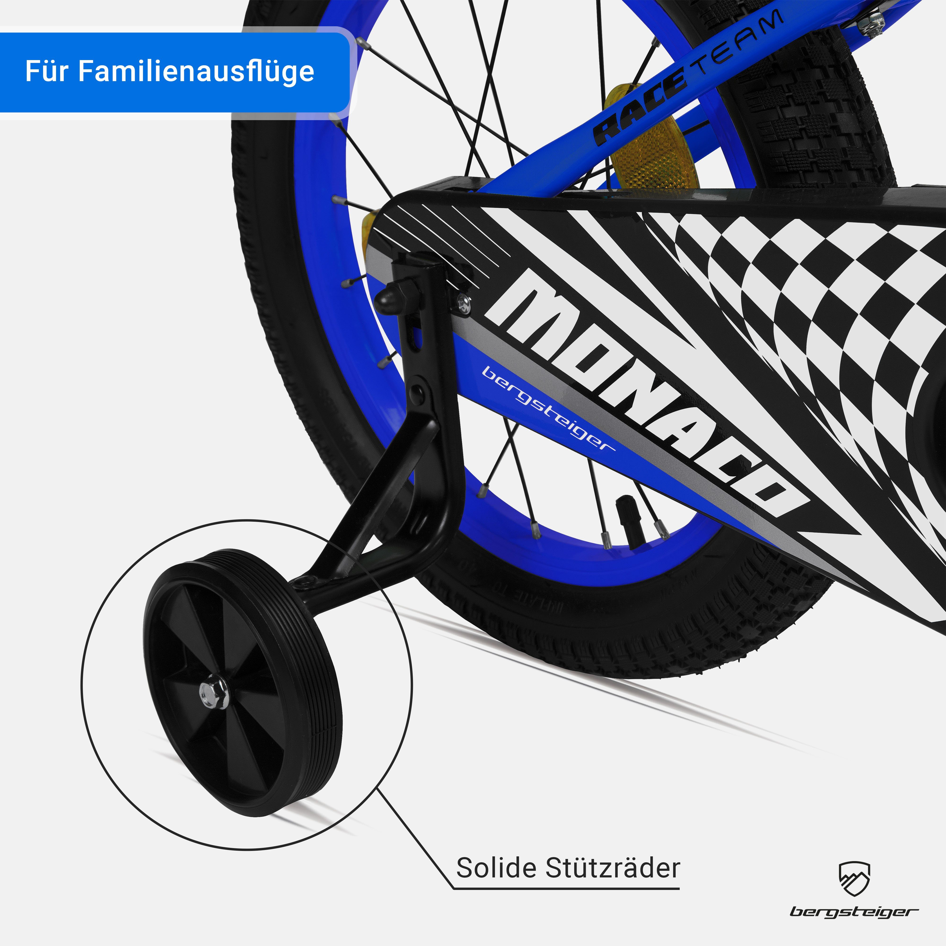 bergsteiger Kinderfahrrad Monaco 16 Zoll, geeignet für 4, 5, 6 Jahre, BMX, 1 Gang, V-Brakes, Trinkflasche