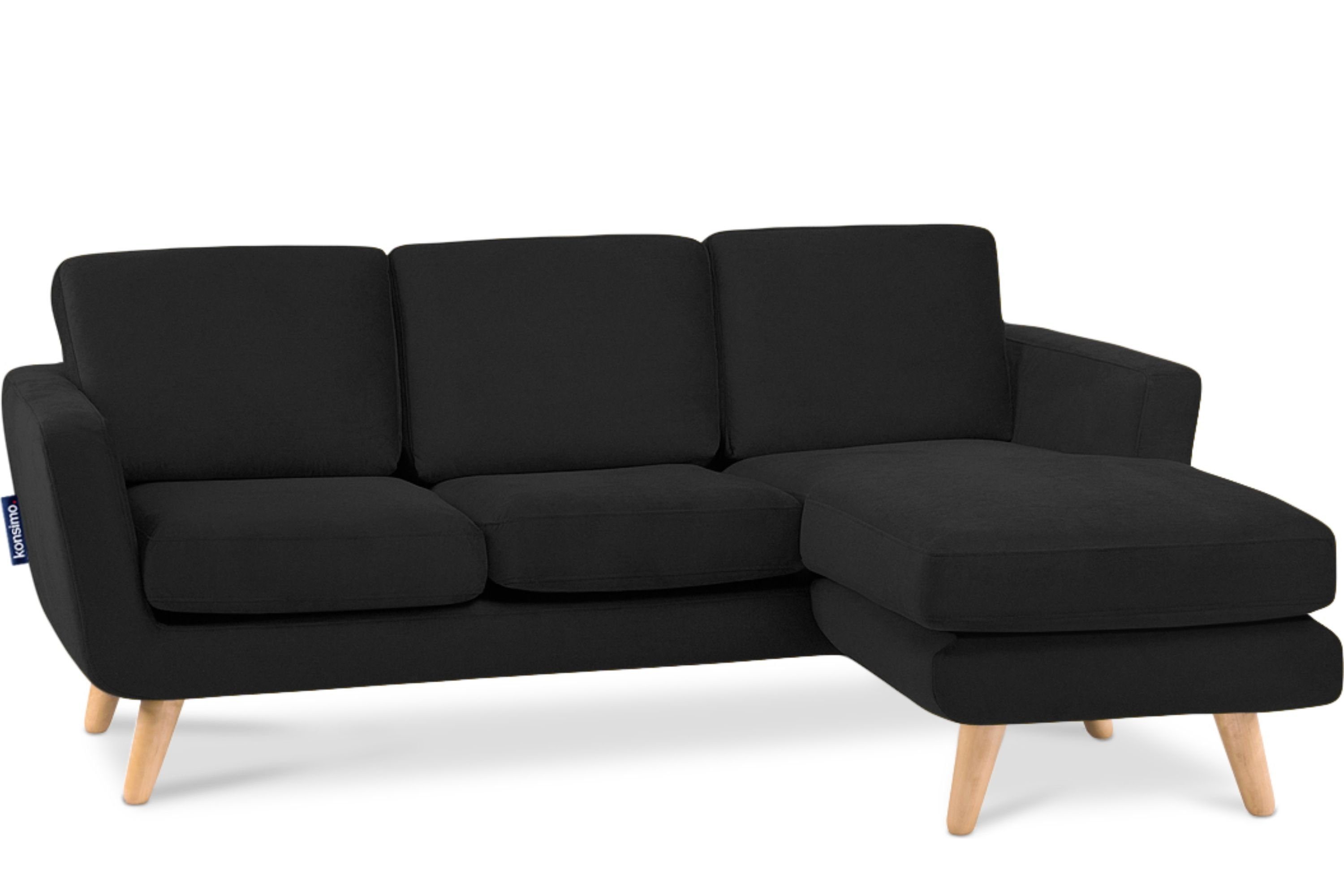 Scandi-Stil, schwarz Armlehnen, aus mit Made Europa, Massivholz Konsimo TAGIO Gestell in rechts, Ecksofa