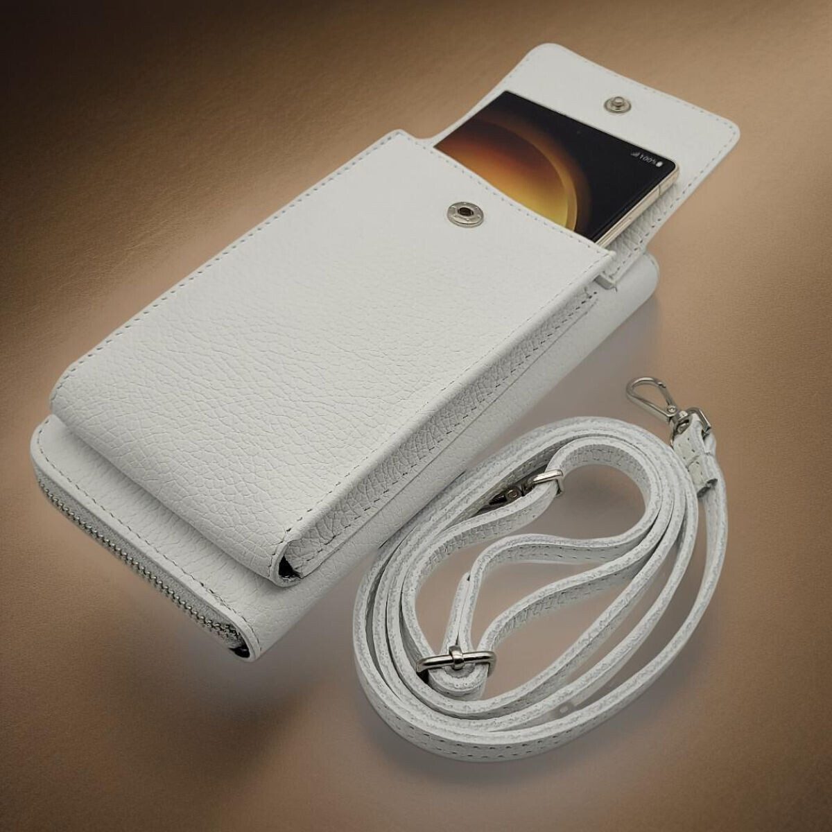 Lemasi Handytasche echt Leder Umhängetasche, Geldbörse made in Italy, Smartphonetasche, mit Kartenfächern, Schultergurt