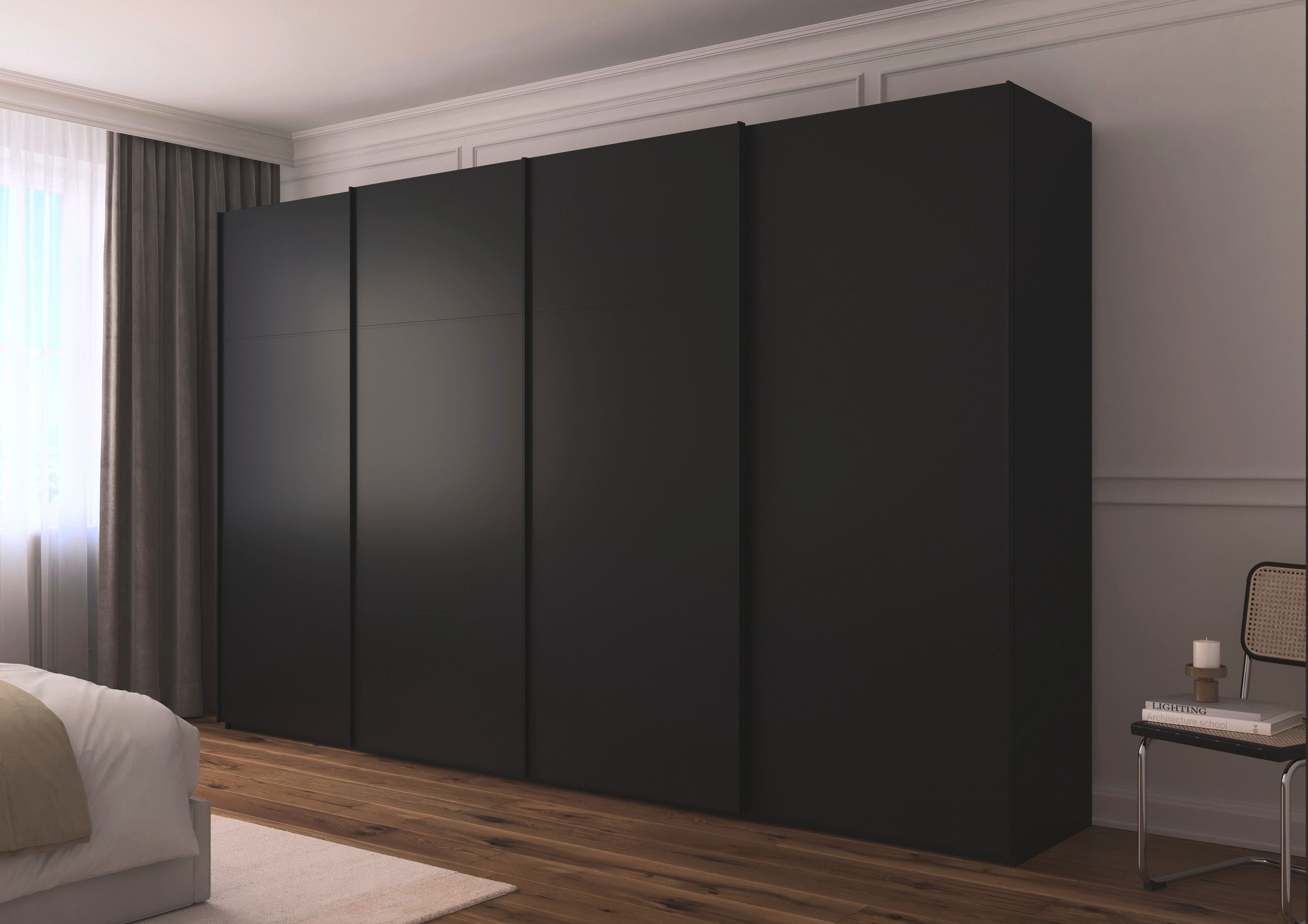 rauch Schwebetürenschrank Kleiderschrank Schrank Garderobe Schlafzimmerschrank SCALE-TRIO edle dreigeteilte Front, 2 Zierleisten in Griff-Farbe MADE IN GERMANY