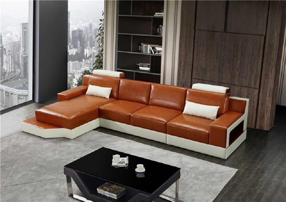 JVmoebel Ecksofa, L Wohnzimmer Wohnlandschaft Sofa Poster Exclusive Couchen Couch Form Braun/Weiß