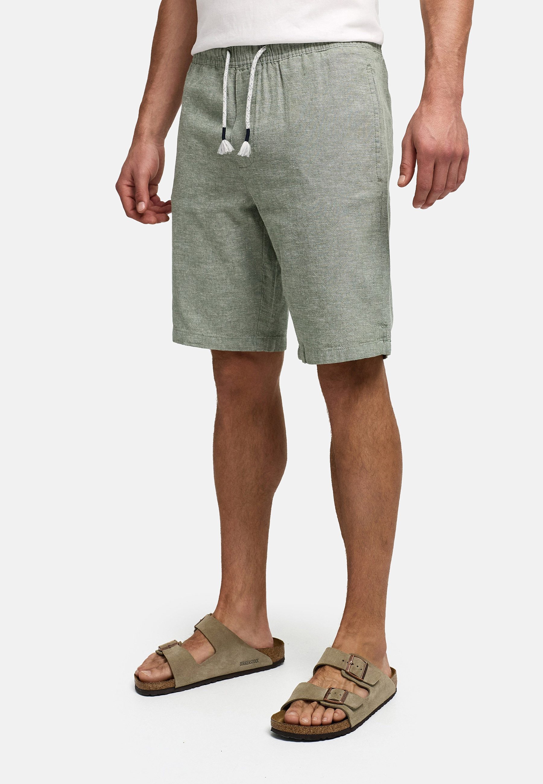 Indicode Leinenhose Herren INLino Leinen Shorts mit Kordelzugbund mit elastischem Bund und Bindekordel in sommerlich leichter Qualität