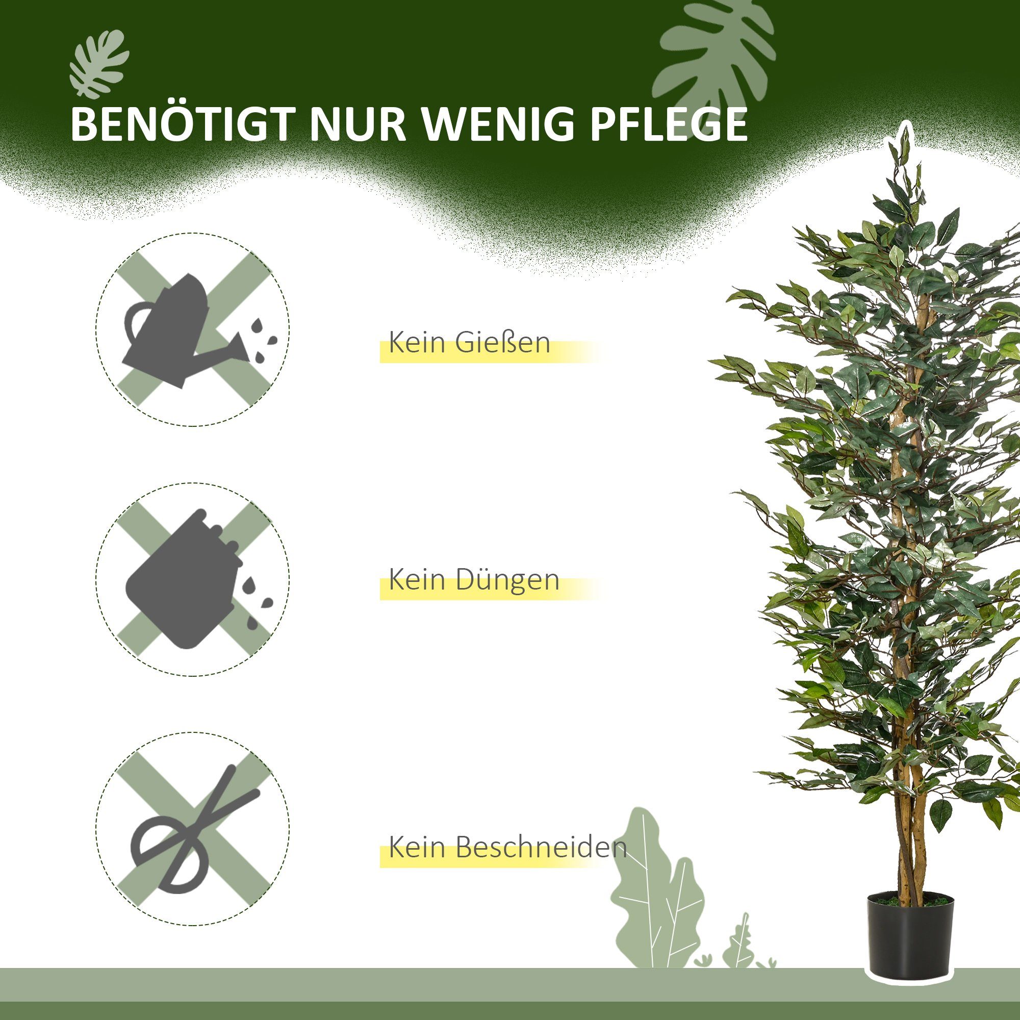 Pflanze Höhe künstliche Banyan, HOMCOM, im cm, Ficus-baum künstlicher Kunstbaum Topf Zimmerpflanze Kunstpflanze 150