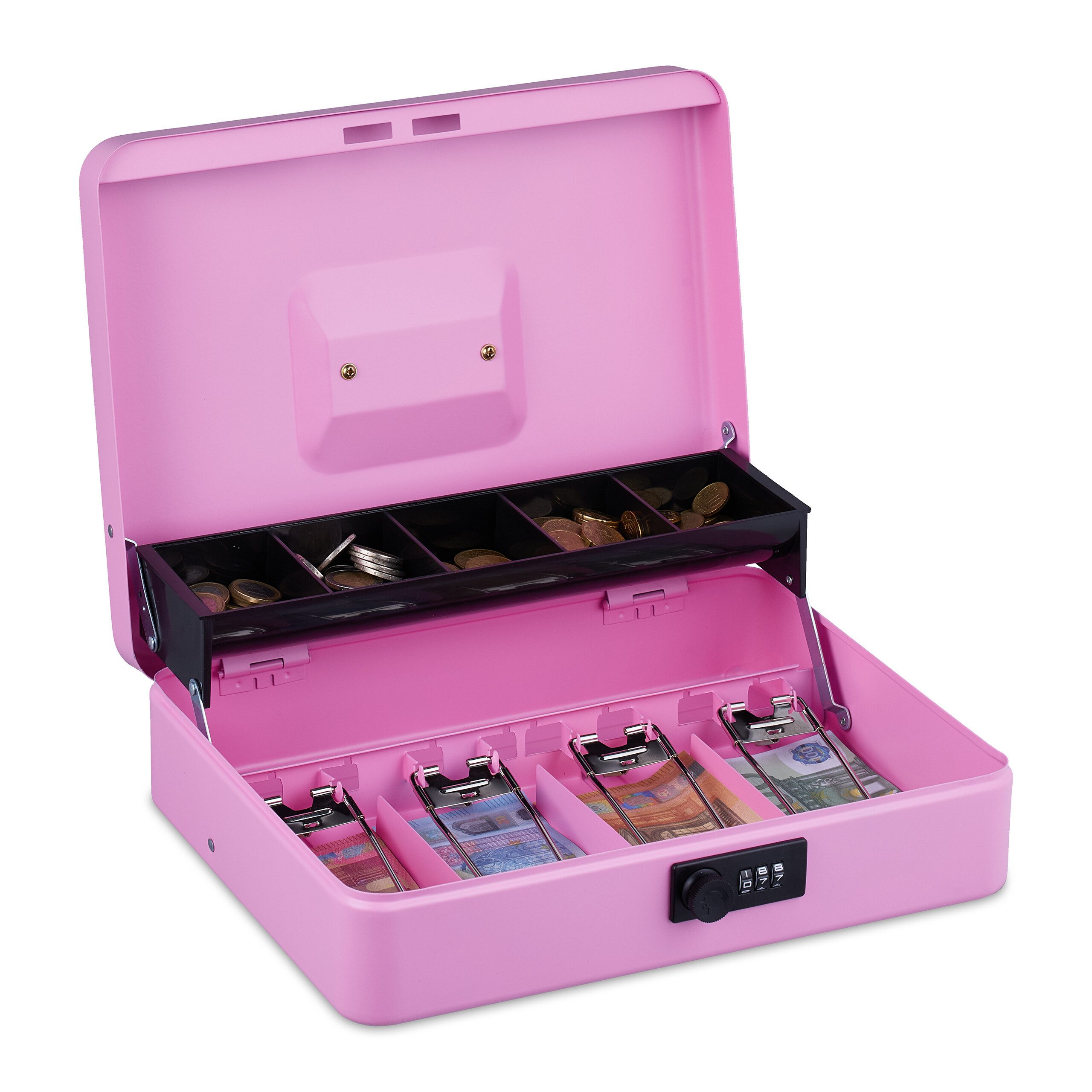 relaxdays Geldkassette mit Zahlenkombinatio, Pink