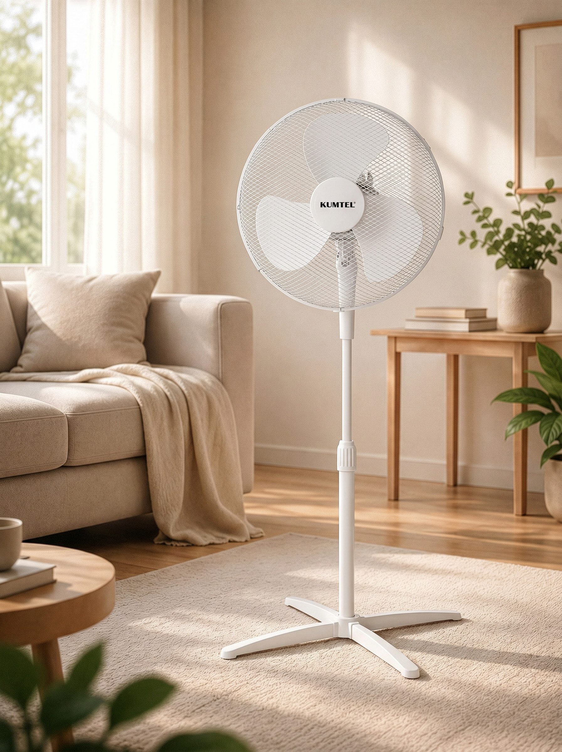 KUMTEL Standventilator, 40 cm Durchmesser, 80° Oszillation, ventilator mit kühlung kalt, Höhenverstellbar