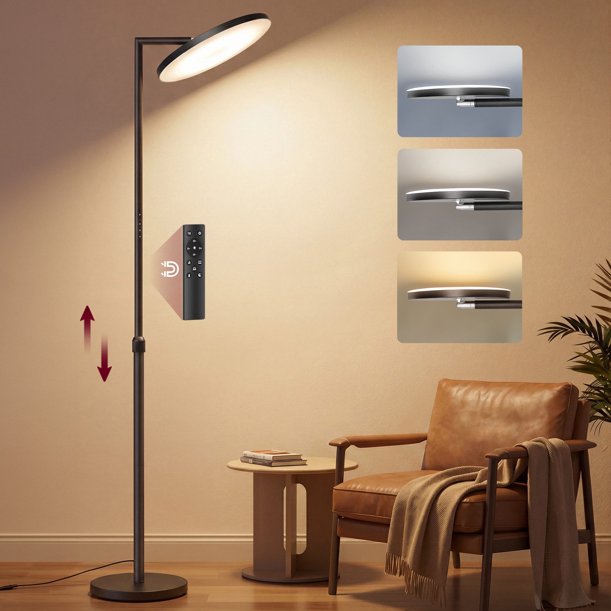 VASAGLE Stehlampe Stehlampe Wohnzimmer, LED-Stehleuchte, für Schlafzimmer, Büro, Timer, Standleuchte 36W, drehbarer Lampenkopf, Memory-Funktion