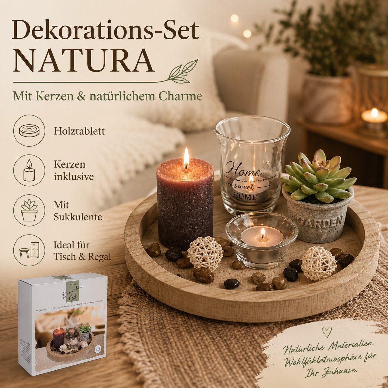 Weltbild Dekofigur Deko-Set Natura mit Kerzen Holz Tannenzapfen Weihnachtsdeko Tischdeko, Adventsdeko Kerzendeko Naturdeko Winterdeko Dekoset Holzdeko – Bild 2 von 5