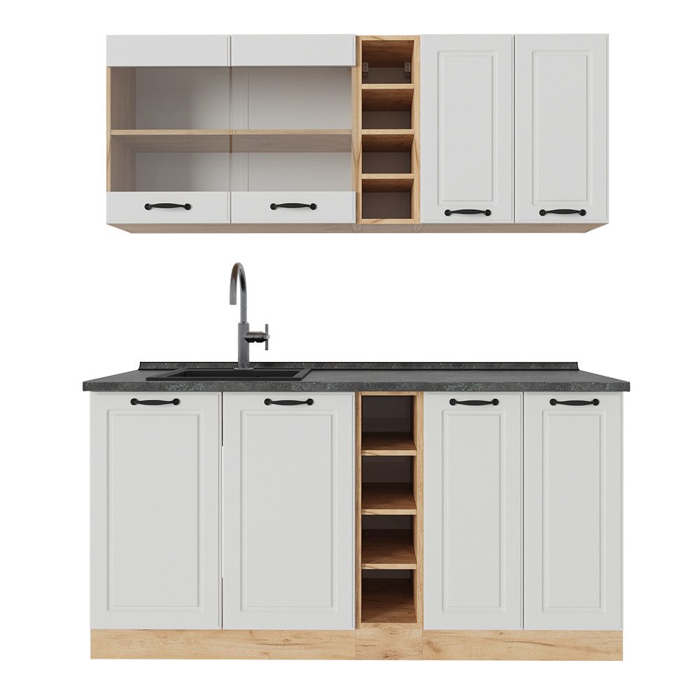 Vicco Küchenzeile R-Line, Weiß Landhaus/Goldkraft Eiche, günstig online kaufen