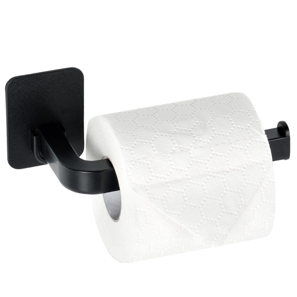 Vilde Toilettenpapierhalter Modell Schwarz selbstklebend aus Kunststoff, einfache Montage ohne Bohren, 16,5 cm lang