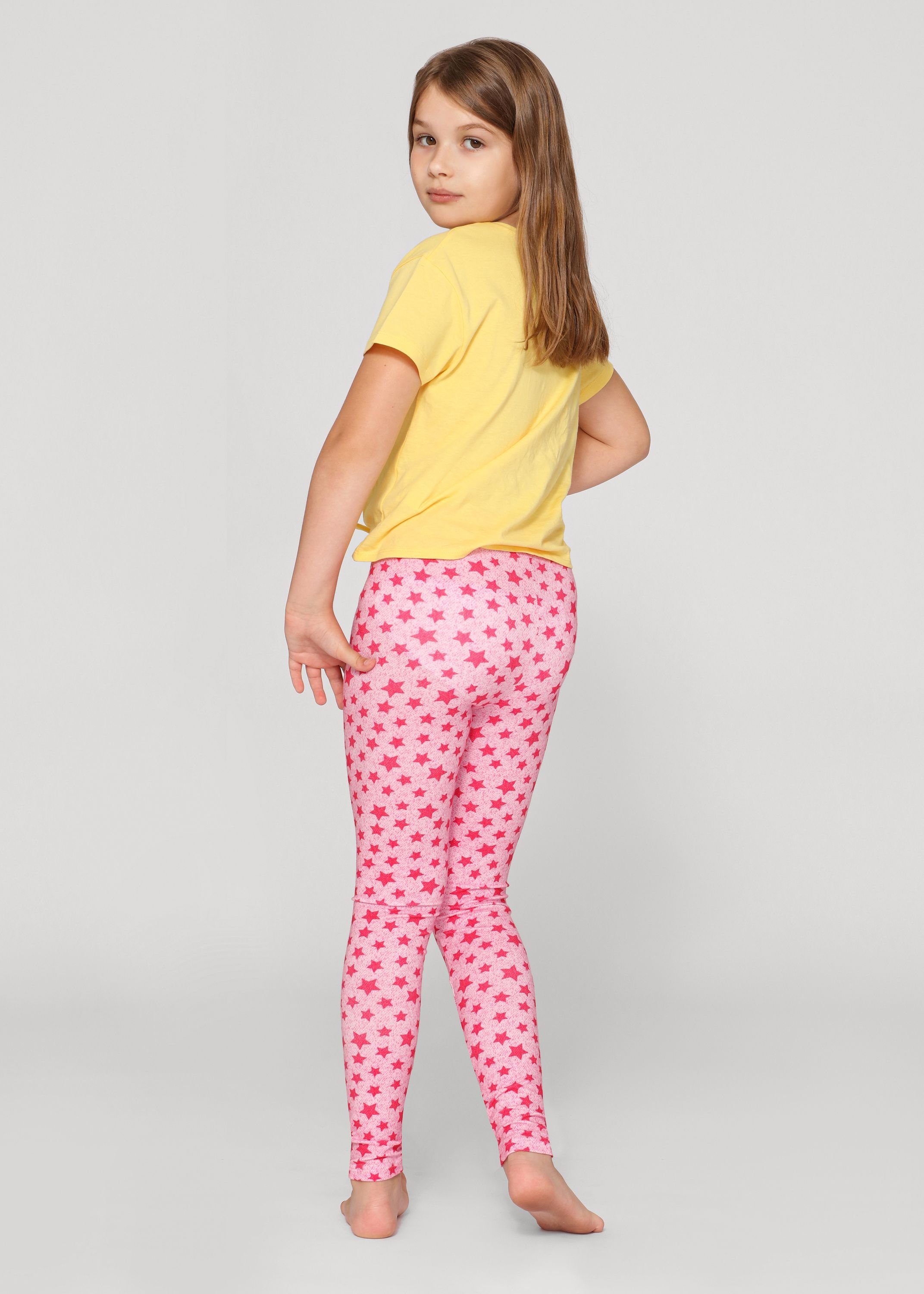 Baumwolle Lange Rosa/Sterne Style Leggings Mädchen MS10-337 aus (1-tlg) elastischer Bund Leggings Merry