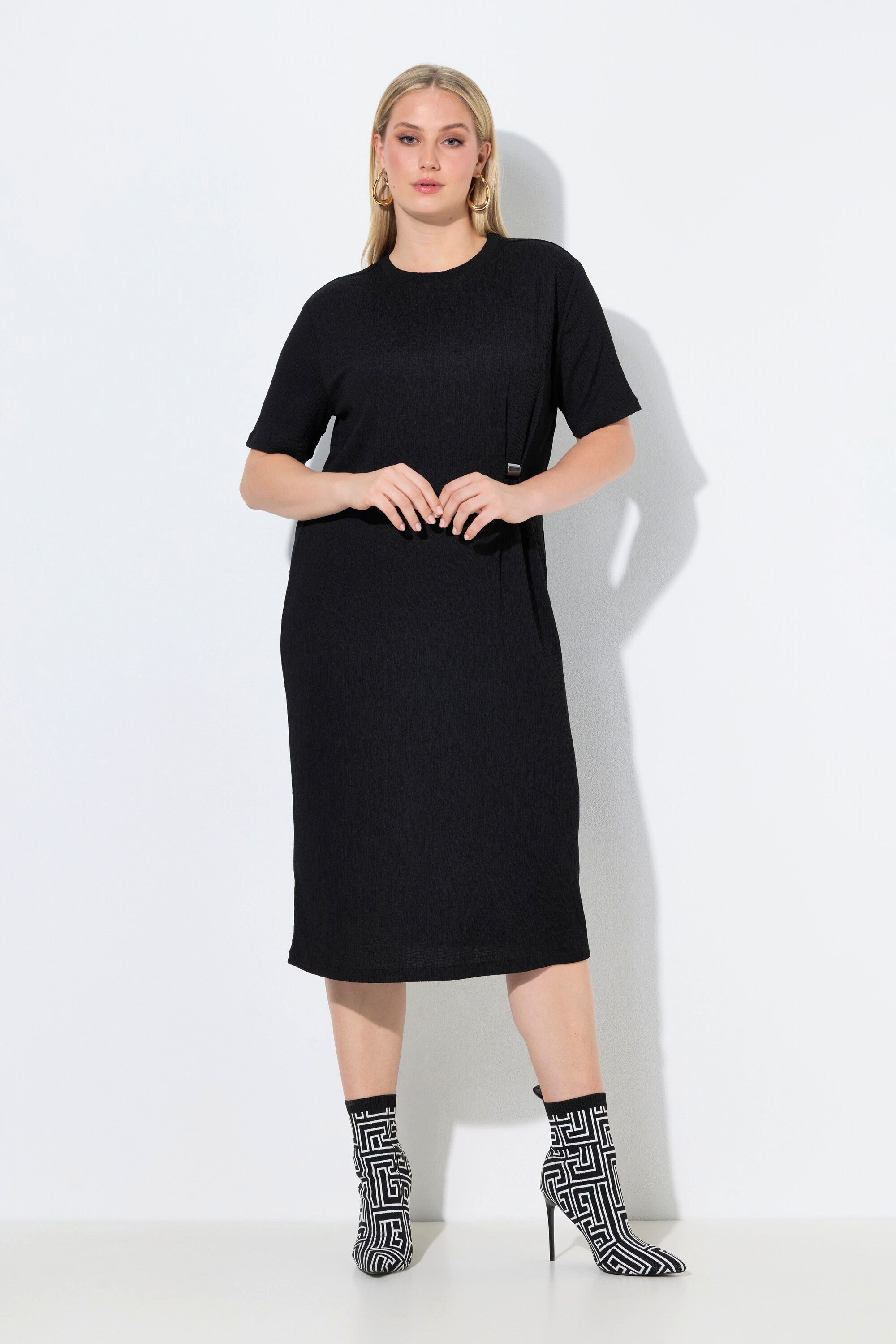 Ulla Popken Midikleid Midikleid Struktur Rundhals Oversized Halbarm