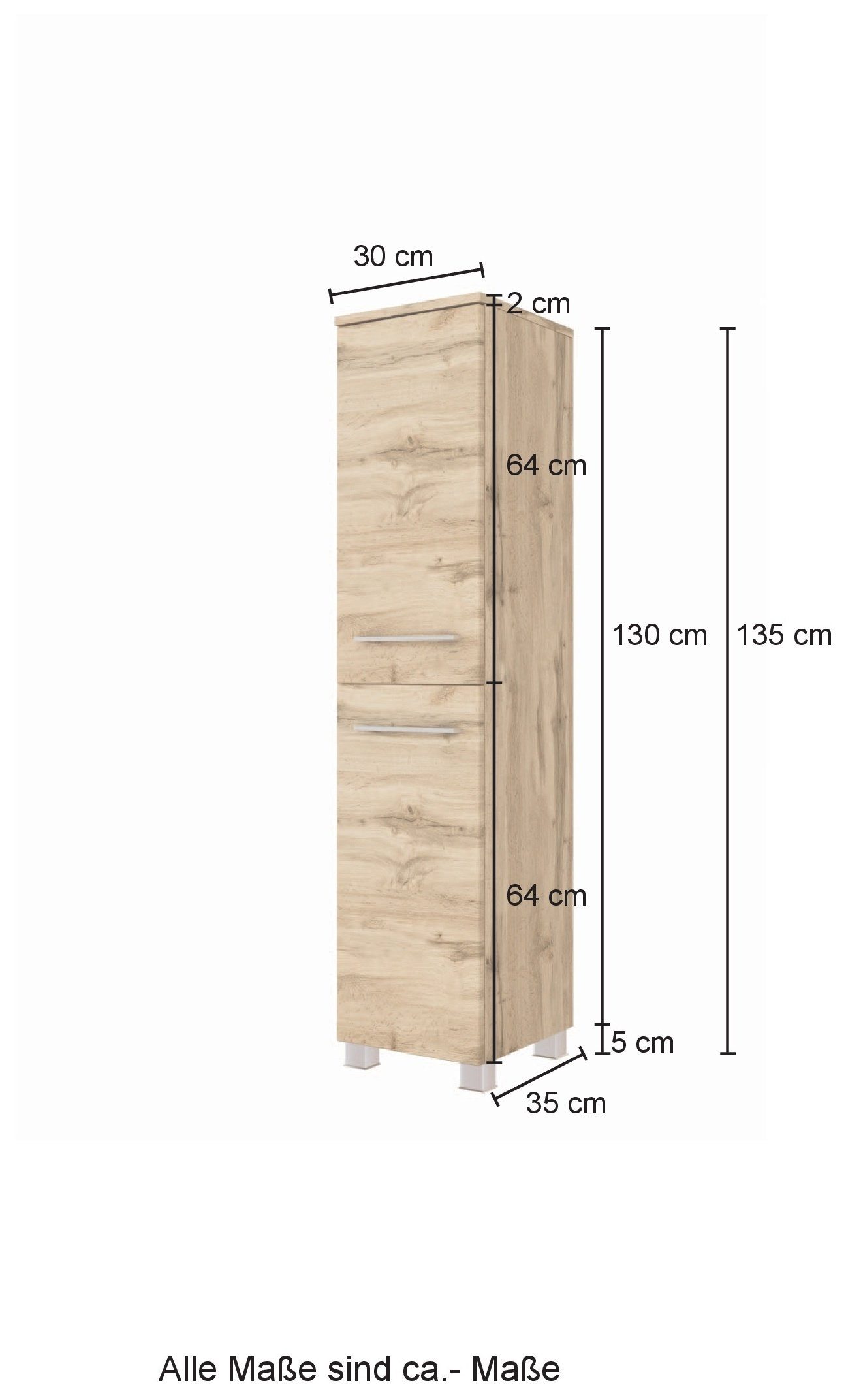 HELD MÖBEL Hochschrank Midischrank Livorno 30 cm Wotaneiche/Wotaneiche