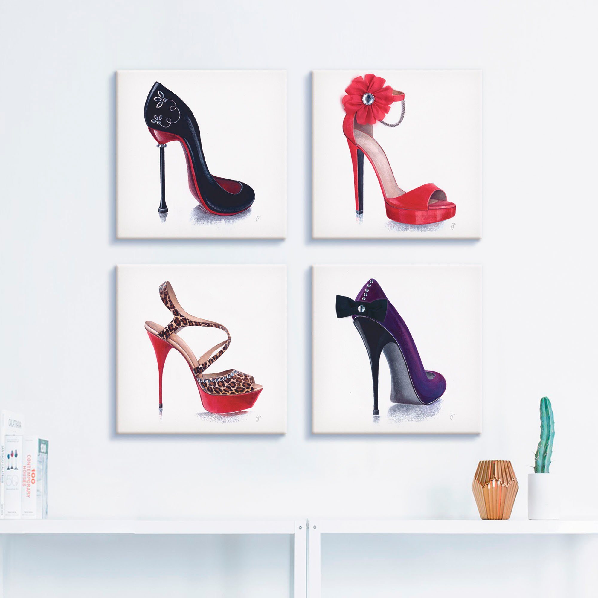 Artland Leinwandbild Damenschuhe, Mode (4 St), 4er Set, verschiedene Größen