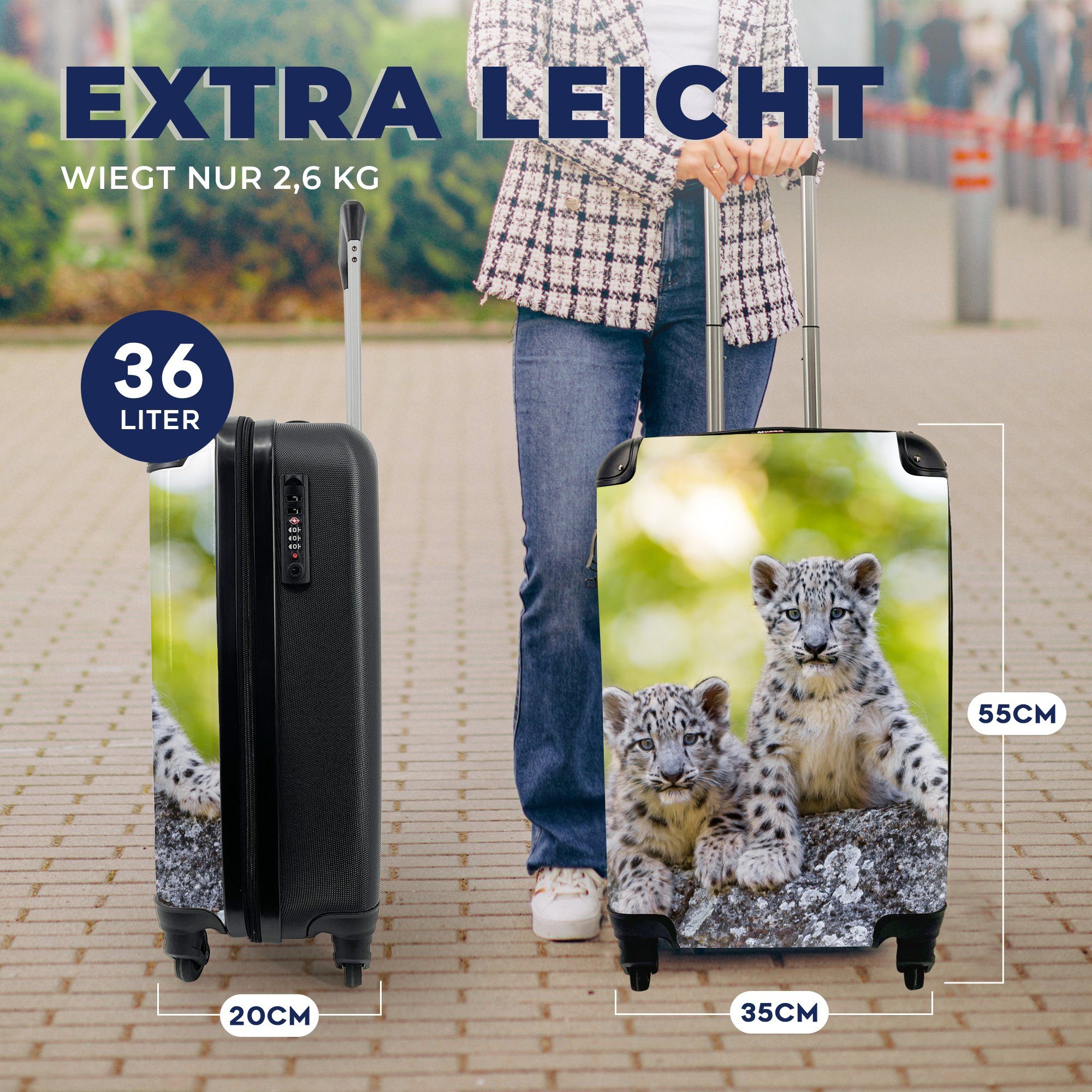 Rollen, Reisetasche Reisekoffer Handgepäck Steine, für mit 4 - - Ferien, MuchoWow Handgepäckkoffer Jungtiere Leopard rollen, Trolley,