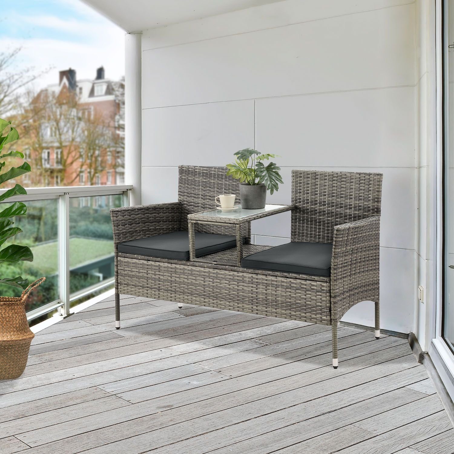 Juskys Balkonset Monaco, Balkonmöbel in Rattan-Optik, günstig online kaufen