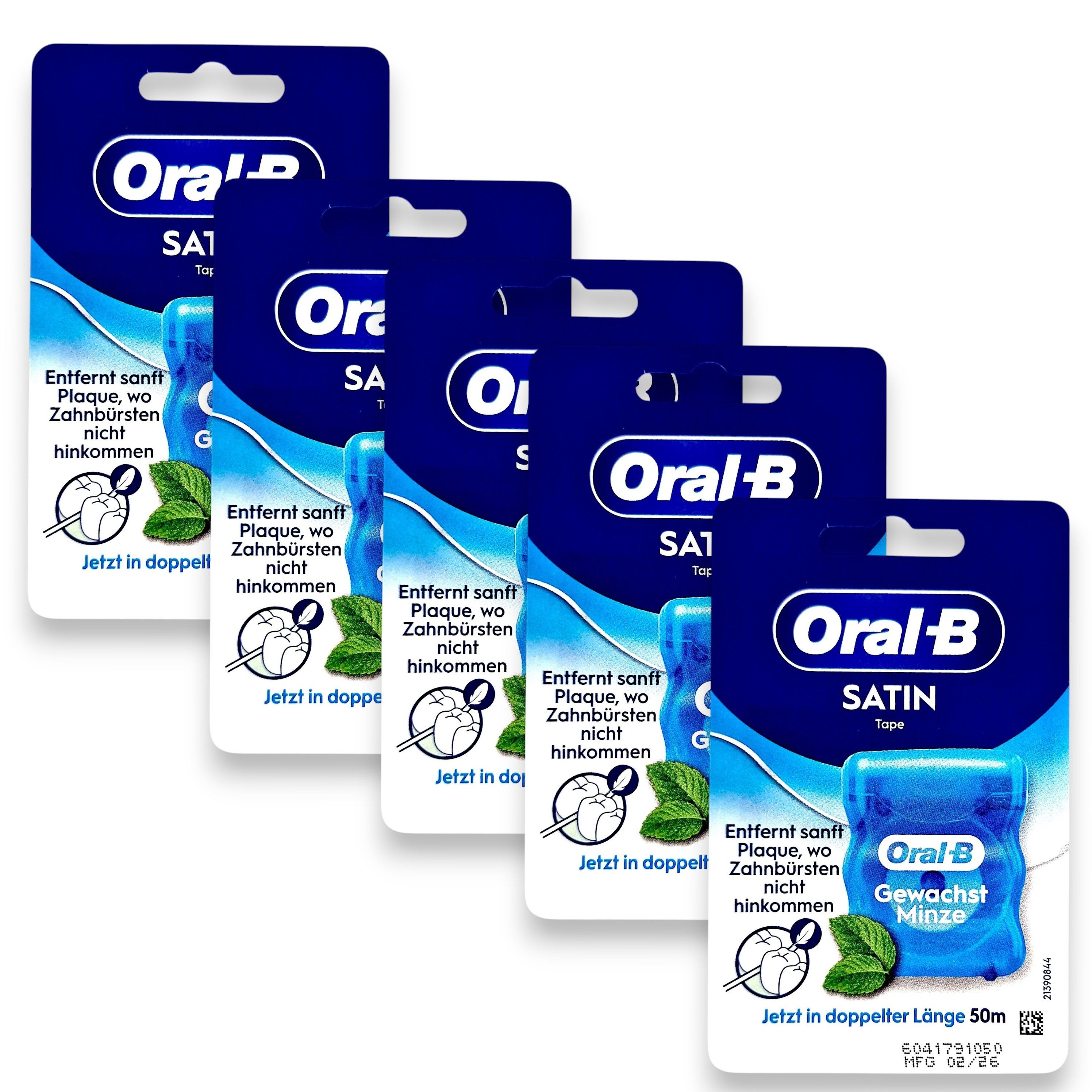 Oral-B Zahnseide 5x Oral-B SatinTape Zahnseide gewachst Minze 5x 50m, (0-St)