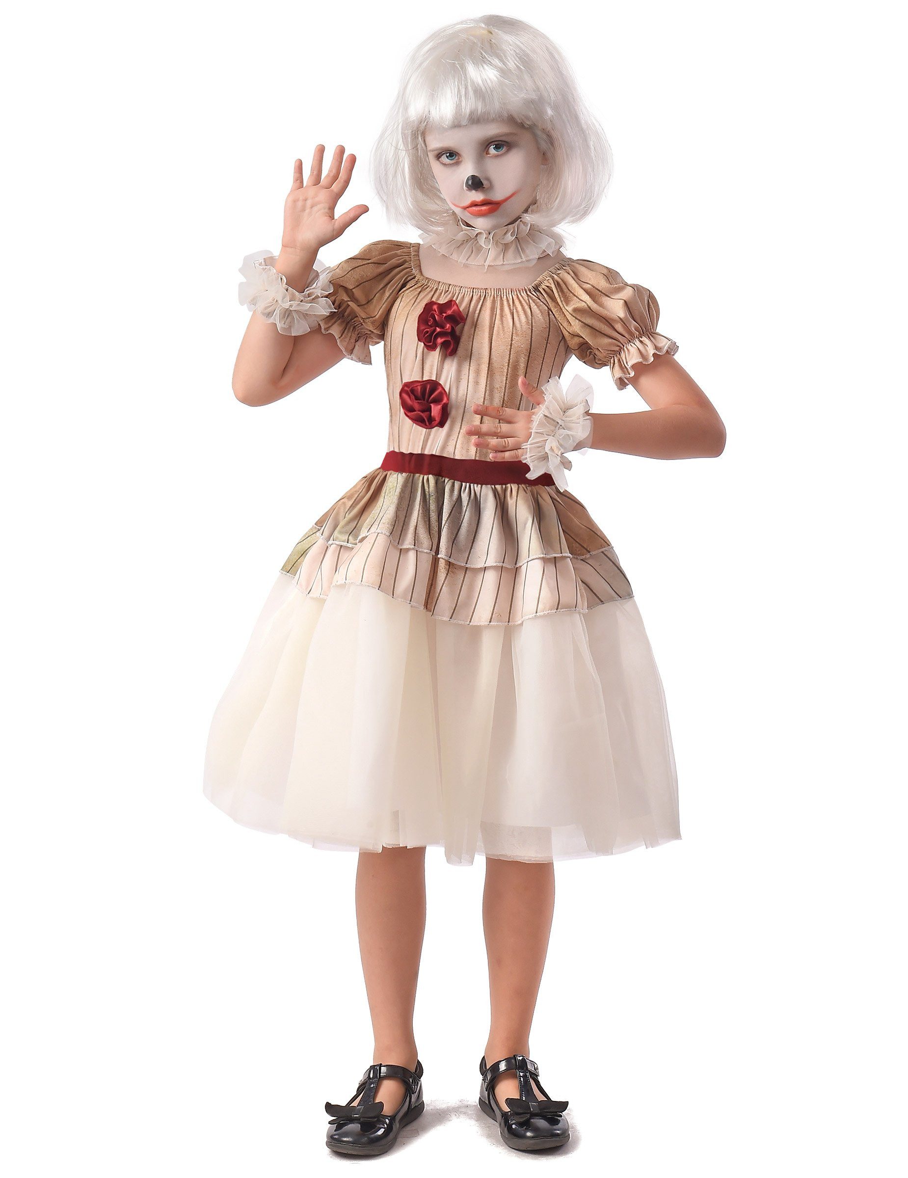 JADEO Clown-Kostüm Horror-Clown-Kostüm für Mädchen 5-teilig weiss-beige-rot