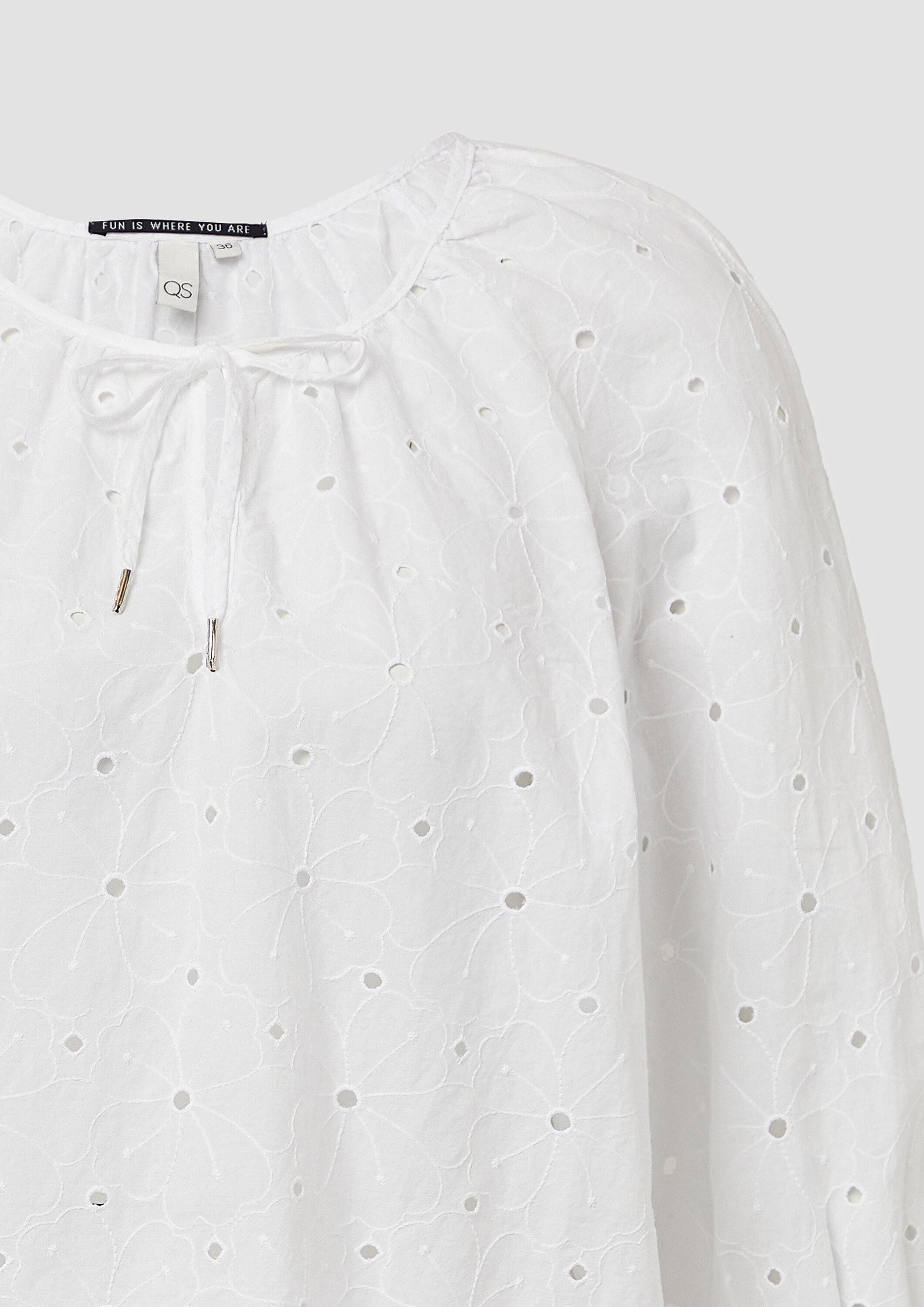 QS Kurzarmbluse Bluse Bluse mit Lochstickerei