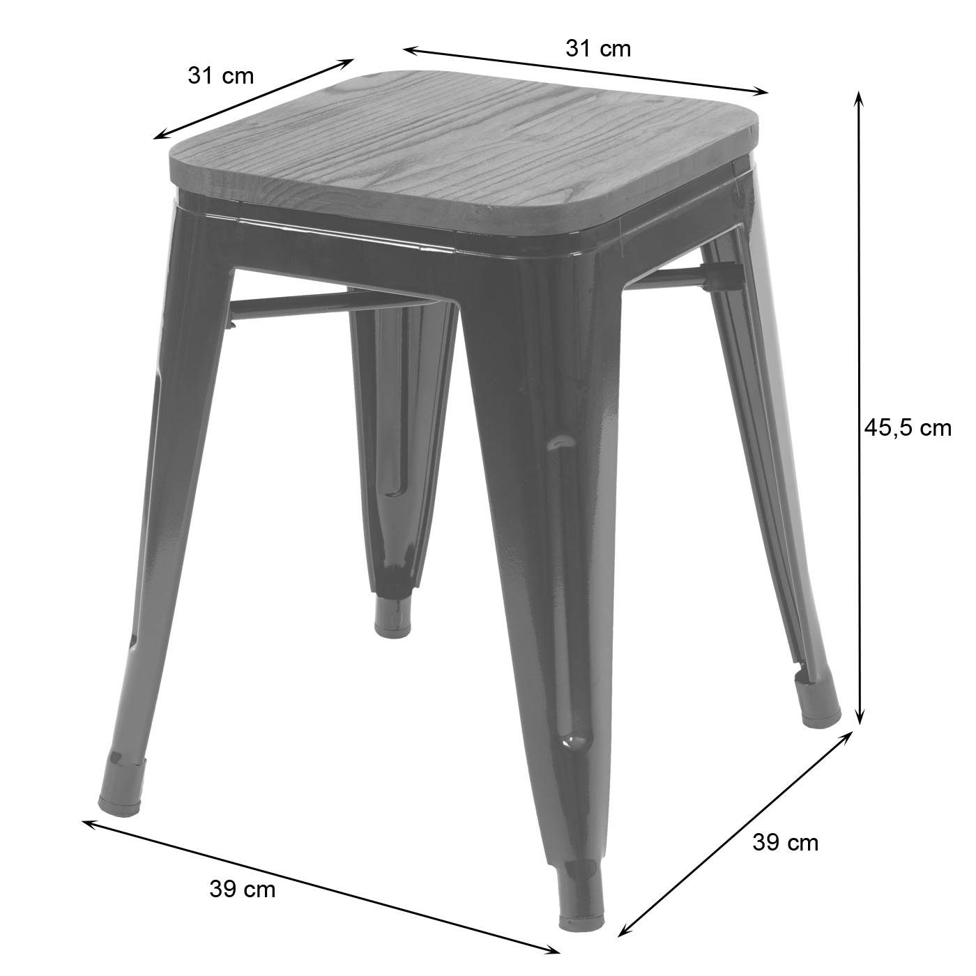 MCW Hocker MCW-A73-2-H, Holzsitzfläche, Stuhl: Belastbarkeit schwarz Maximale mit pro kg 120