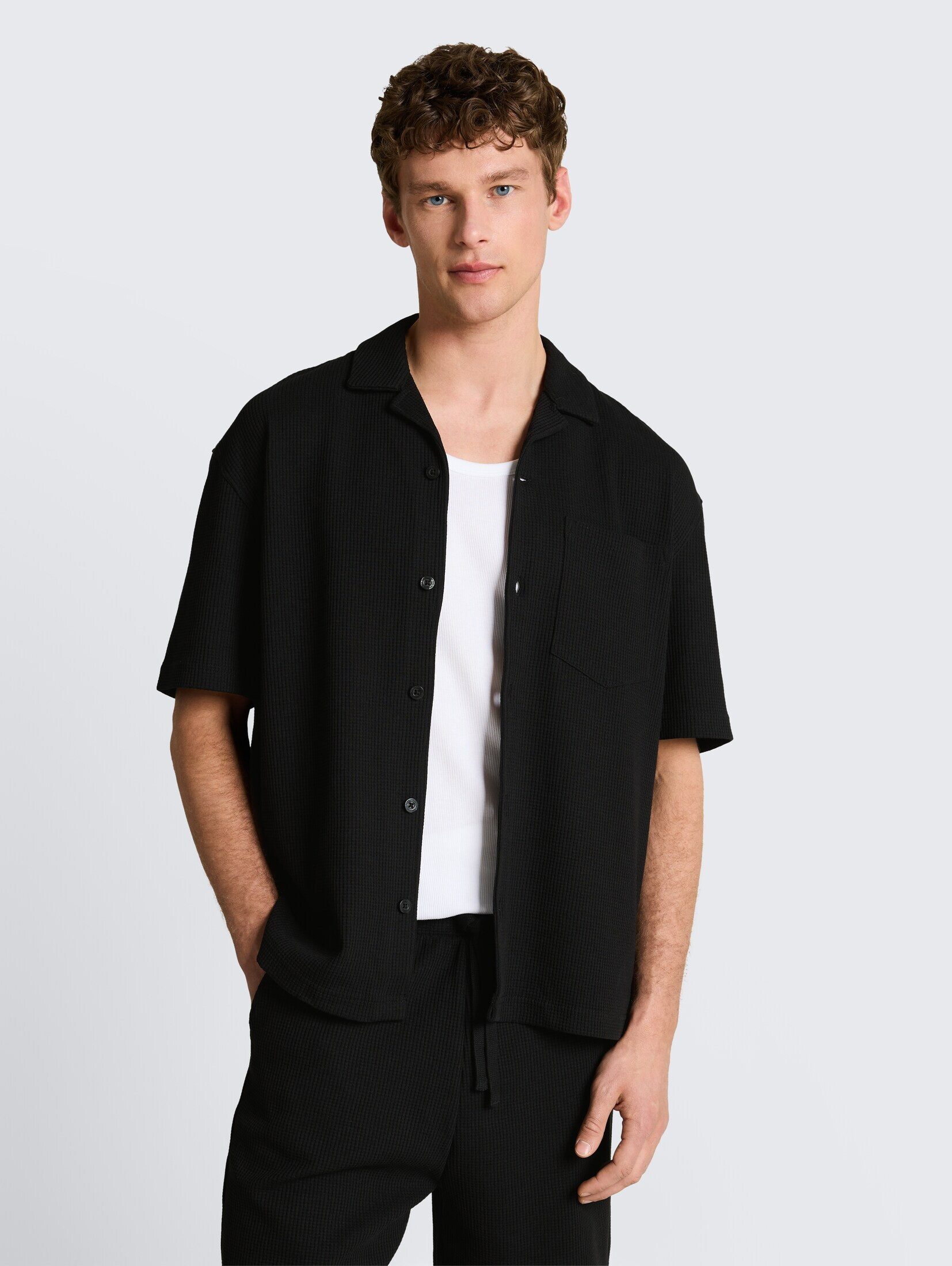 TOM TAILOR Denim Blusen & Shirts Relaxed Fit Resort Hemd mit Waffelstruktur