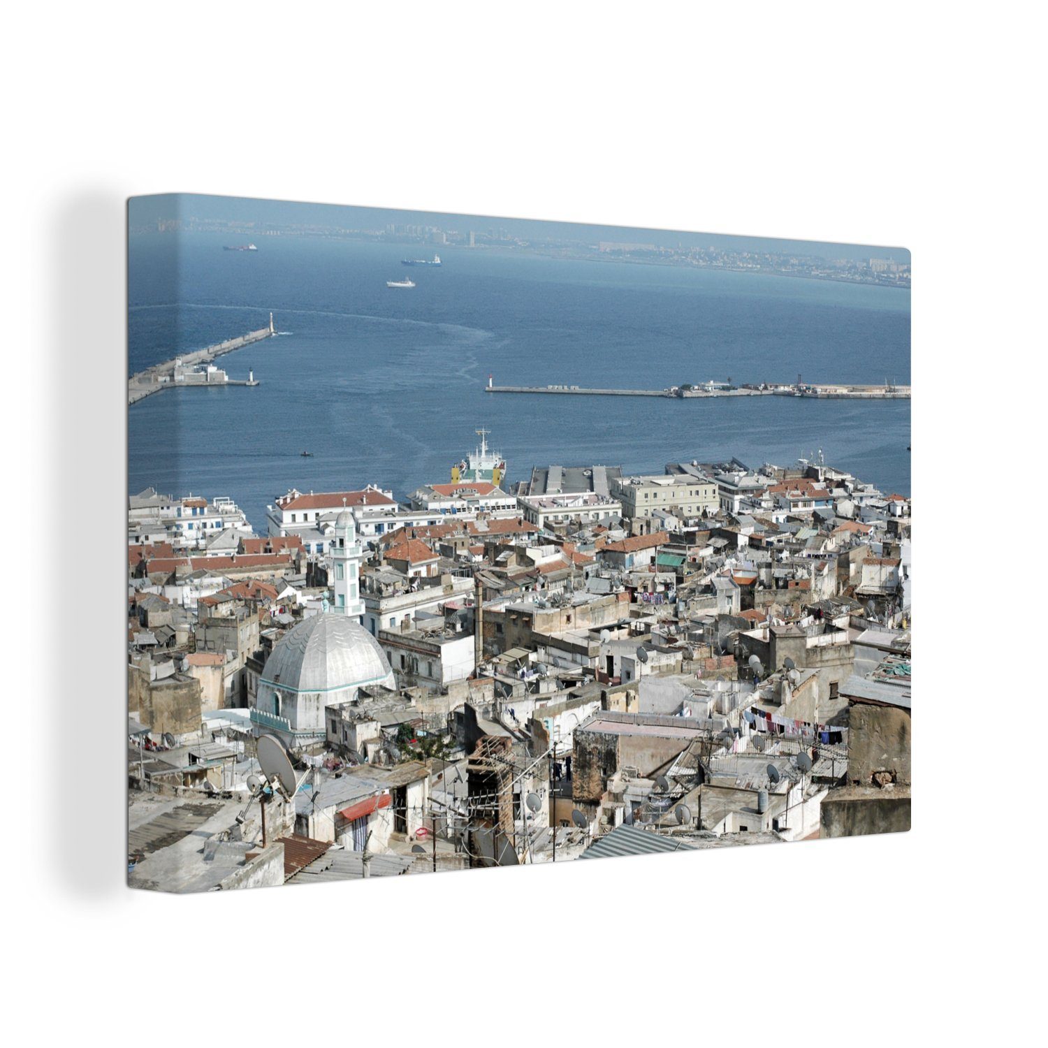(1 OneMillionCanvasses® Das Leinwandbild St), Leinwandbilder, im cm nordafrikanische mit Wanddeko, Wandbild Meer Hintergrund, dem Aufhängefertig, 30x20 Algier