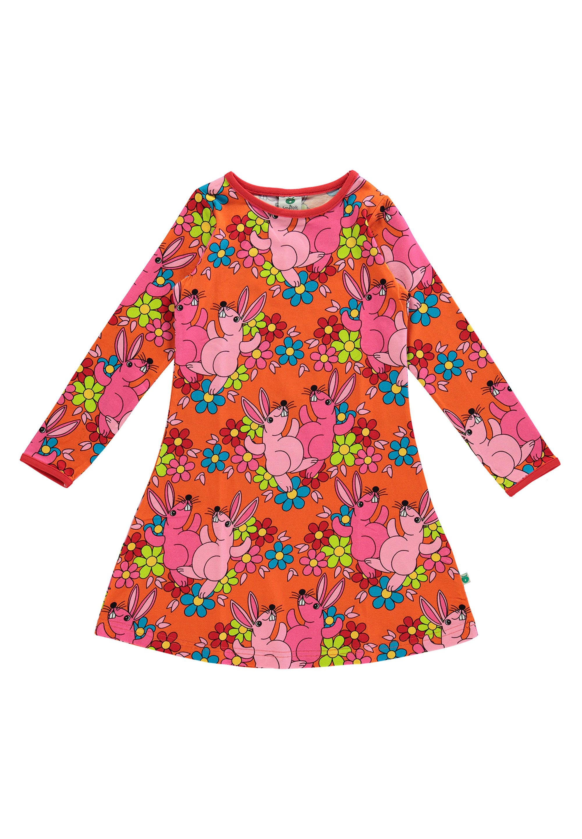 Småfolk Jerseykleid Kleid mit Kaninchen und Blumen Baumwolle