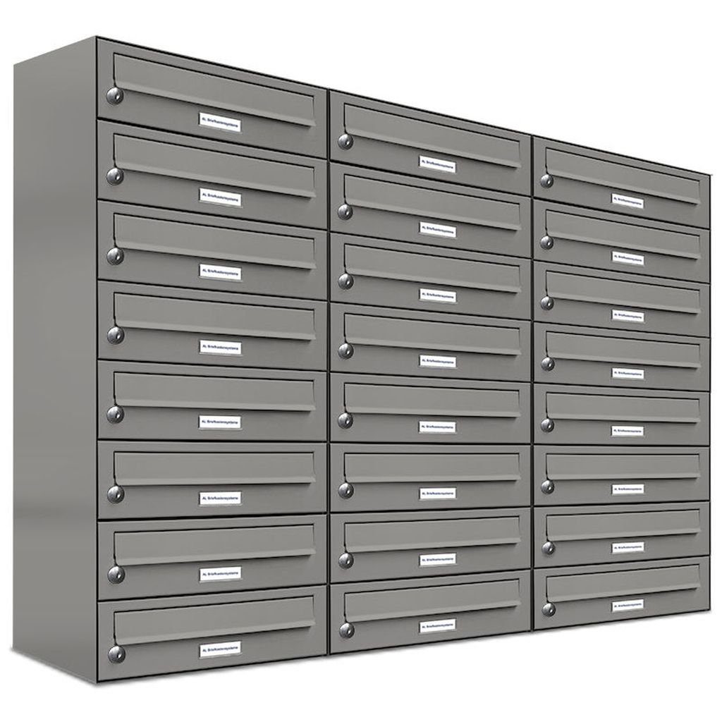 AL Briefkastensysteme Wandbriefkasten 24er Premium Briefkasten Aluminiumgrau RAL 9007 für Außen Wand 3x8