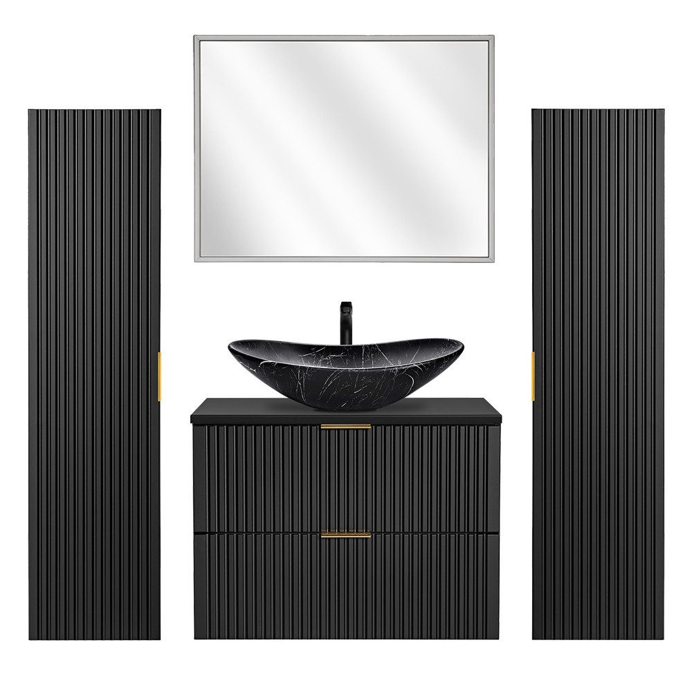 Lomadox Badmöbel-Set ADELAIDE-56-BLACK, (Spar-Set, 4-St), schwarz marmorier günstig online kaufen