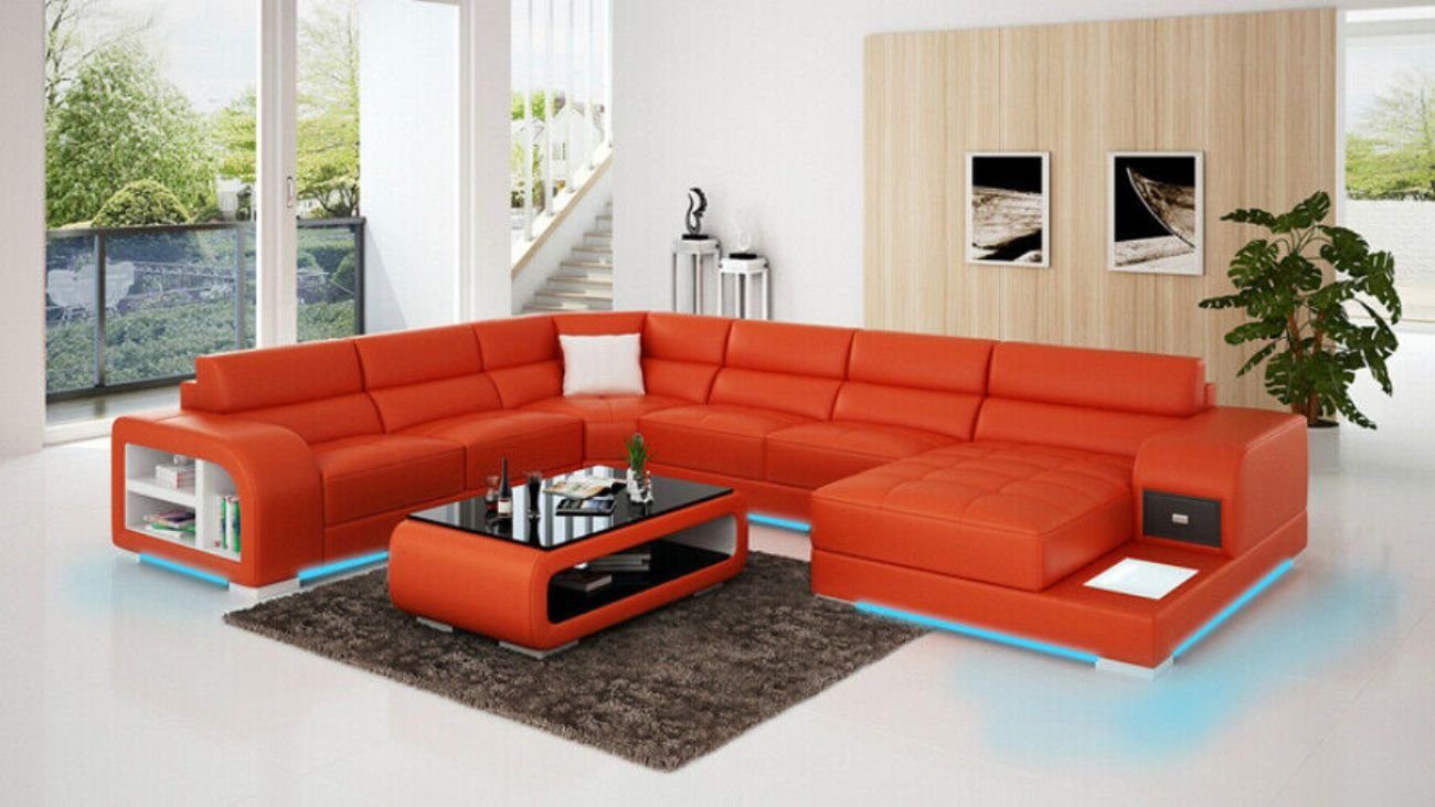 JVmoebel Garnitur Modern Eck Wohnlandschaft Ledersofa Ecksofa Ecksofa Sofa Design Couch