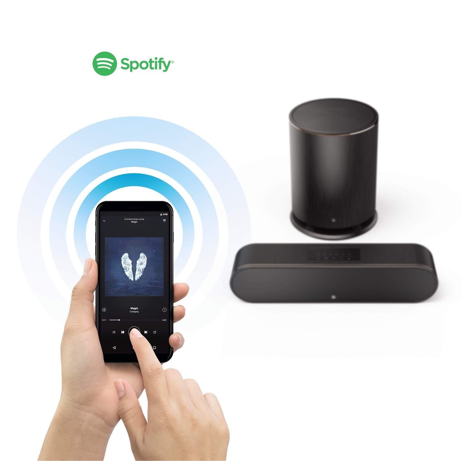 Subwoofer mit Wireless 2.1 Spotify (Funk, TV Bluetooth Hama WiFi + Alexa Soundbar Slim Fernbediening PC etc) Subwoofer Smart