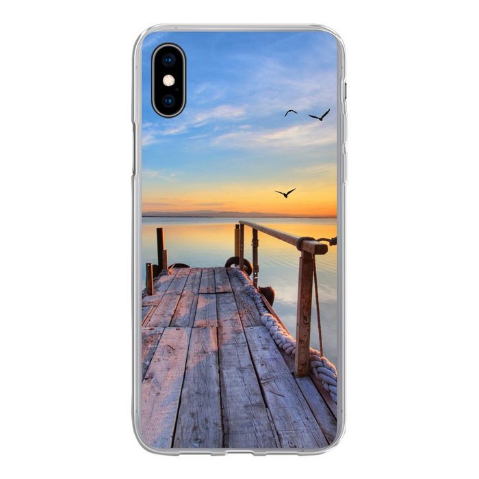 MuchoWow Handyhülle Wasser - Steg - Vögel - Sonnenuntergang - Horizont Handyhülle Apple iPhone Xs Smartphone-Bumper Print Handy