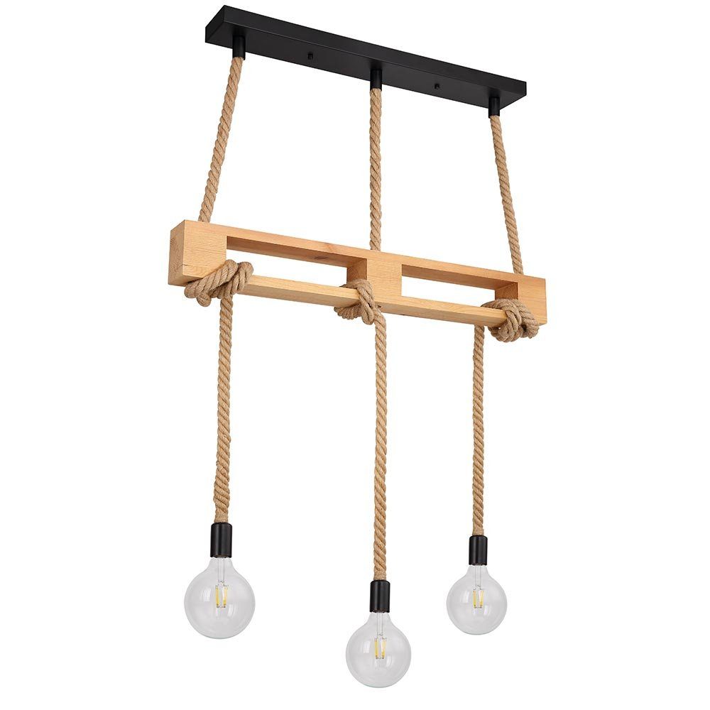 GLOBO LIGHTING LED-Hängeleuchte, Leuchtmittel inklusive, Warmweiß, Holz Decken Pendel Leuchte Wohn Ess Zimmer Hanfseil Hänge Lampe