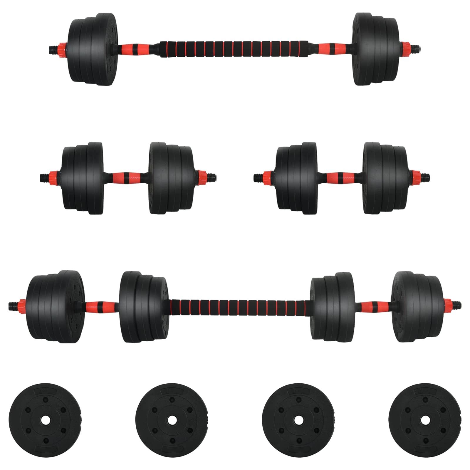 Hantel Rot - Langhantel, 2x Kurzhantel 2-in-1 Hantelset Schwarz und Rot 121x1