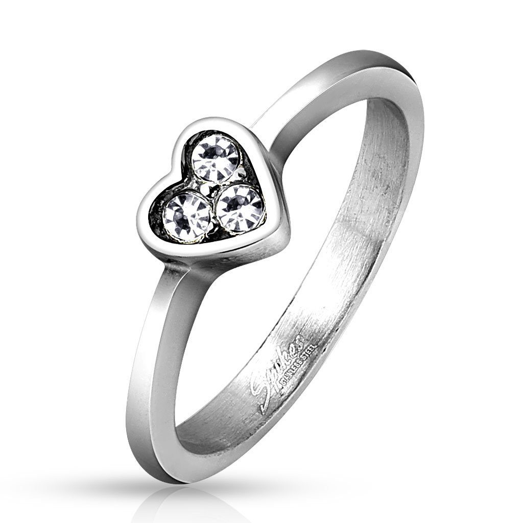 BUNGSA Fingerring Ring Herz & Kristall Silber aus Edelstahl Damen (Ring, 1-tlg), Damen Herren