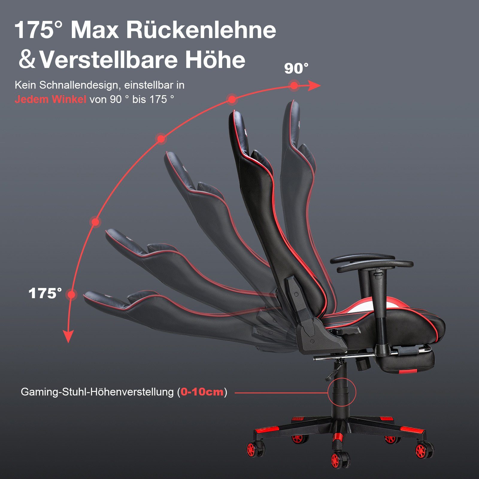 MAEREX Gaming-Stuhl (Ergonomischer 150kg, Fußstütze mit Rückenlehne 4 Hohe Massage-Lendenkissen), Max Höhenverstellbar, Bürostuhl Massagemodi, und