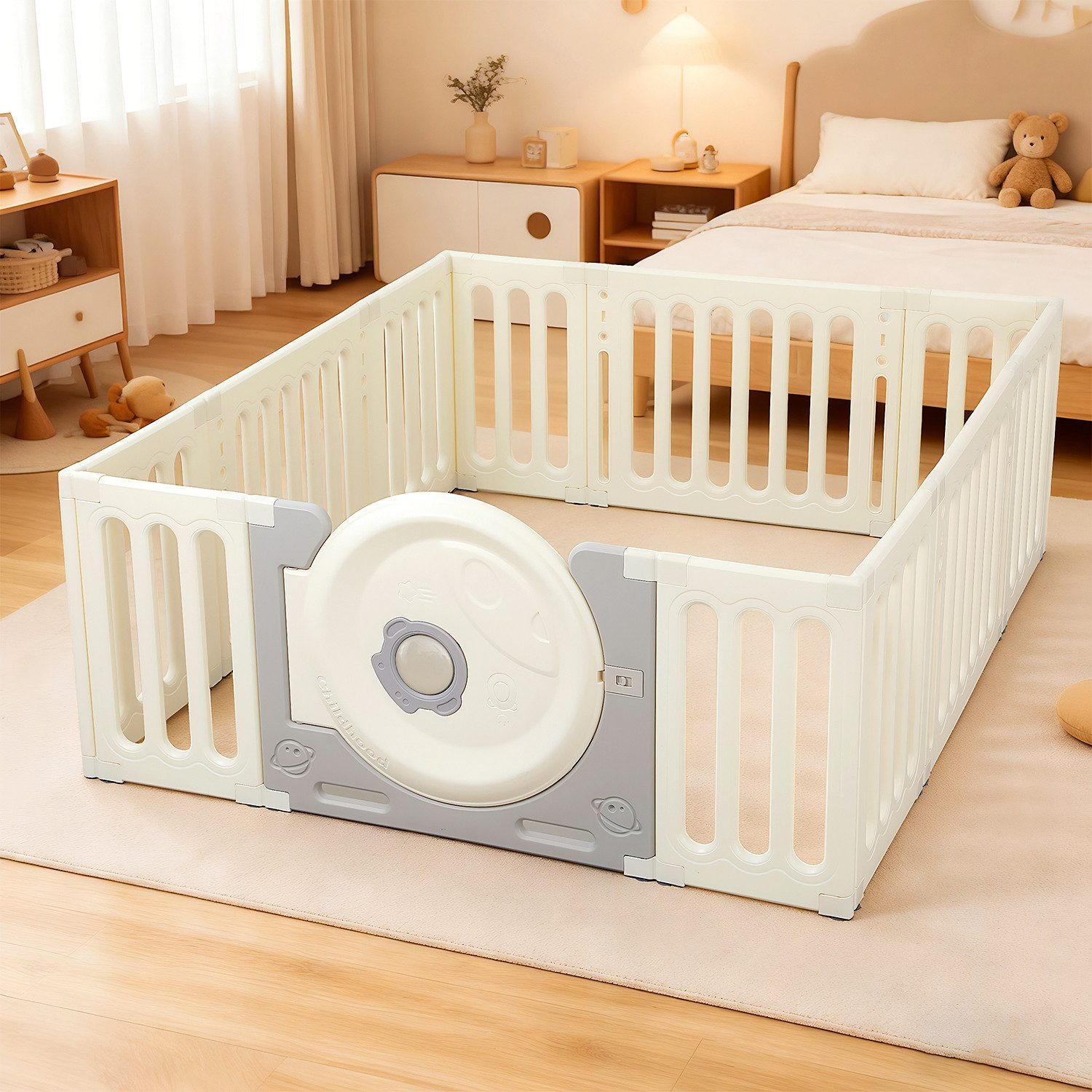 oyajia Laufgitter Laufstall Faltbar Laufgitter Baby Mit Tür und Spielzeugboard, Faltbar Krabbelgitter