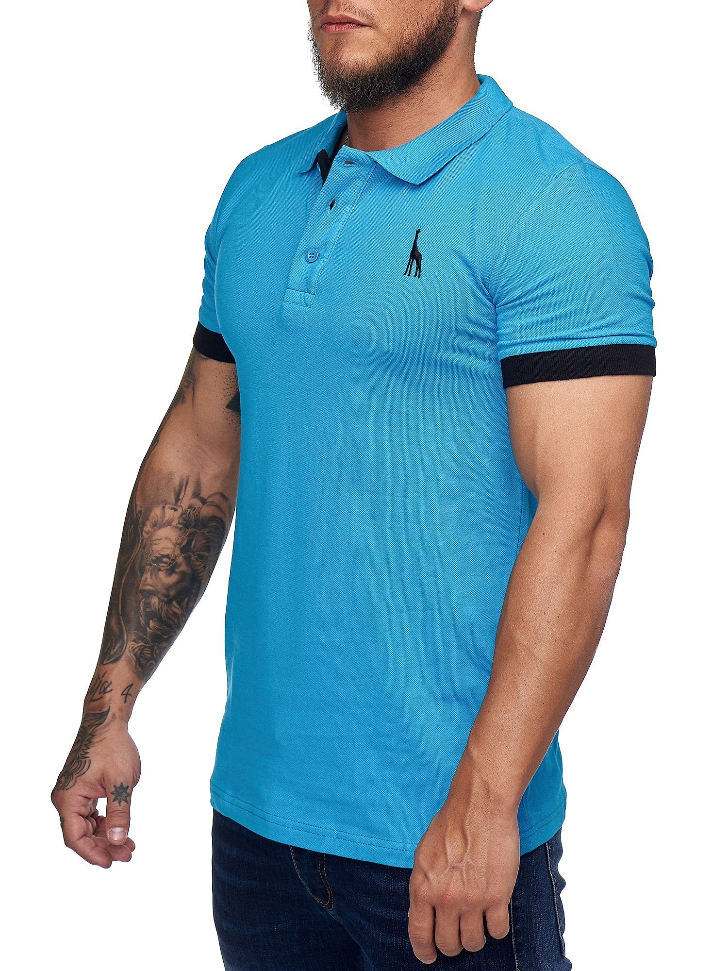 Basic Herren T-Shirt Kurzarm Code47 Polohemd Slim Fit Türkis Code47 Poloshirt (1-tlg) Einfarbig