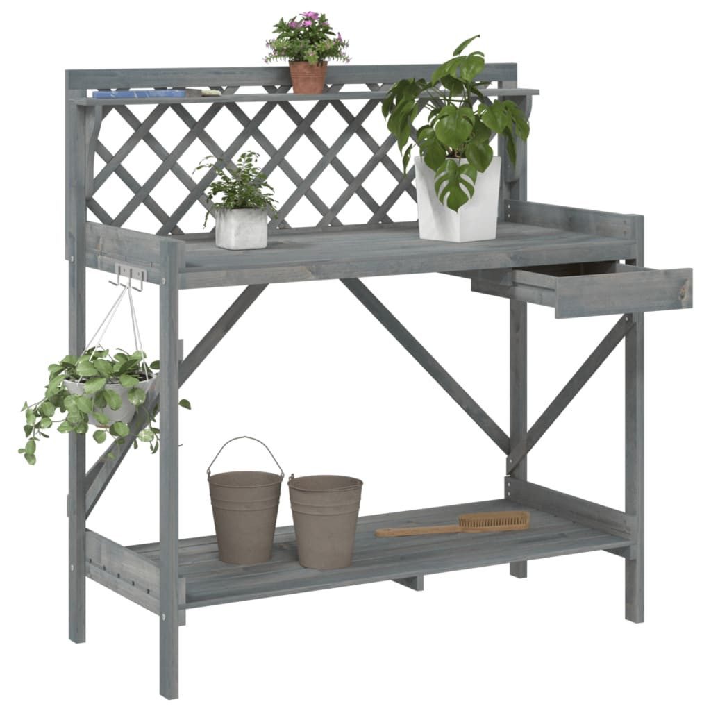 vidaXL Blumenständer Pflanztisch mit Rankgitter Grau Massivholz Tanne (1 St)