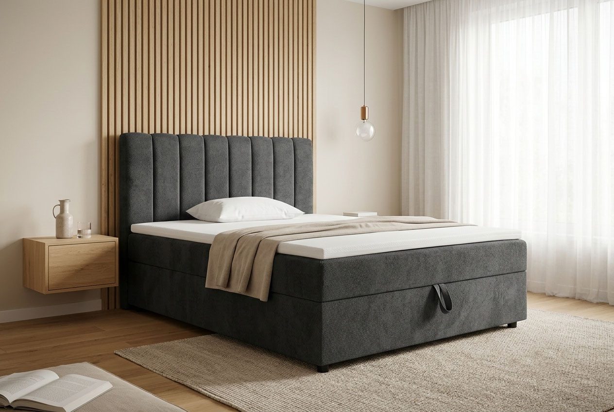 OTTO home Boxbett HAILEYY, Polsterbett mit Bettkasten, inkl. Taschenfederkernmatratze H3, mit Kaltschaumtopper, Chenille-Bezug, 140x200 & 180x200 cm