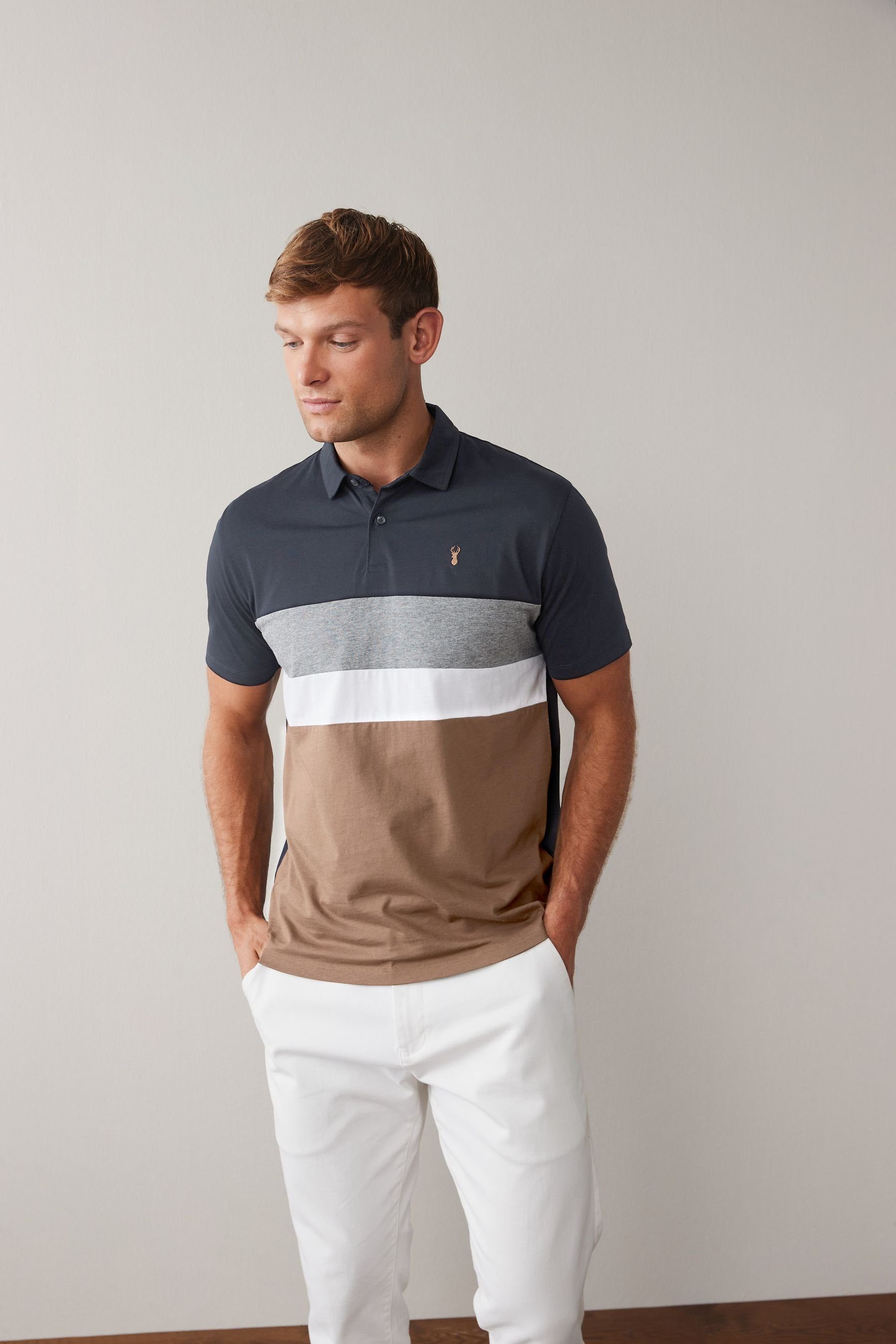 Brown/Navy Tan Next Poloshirt (1-tlg) Blue