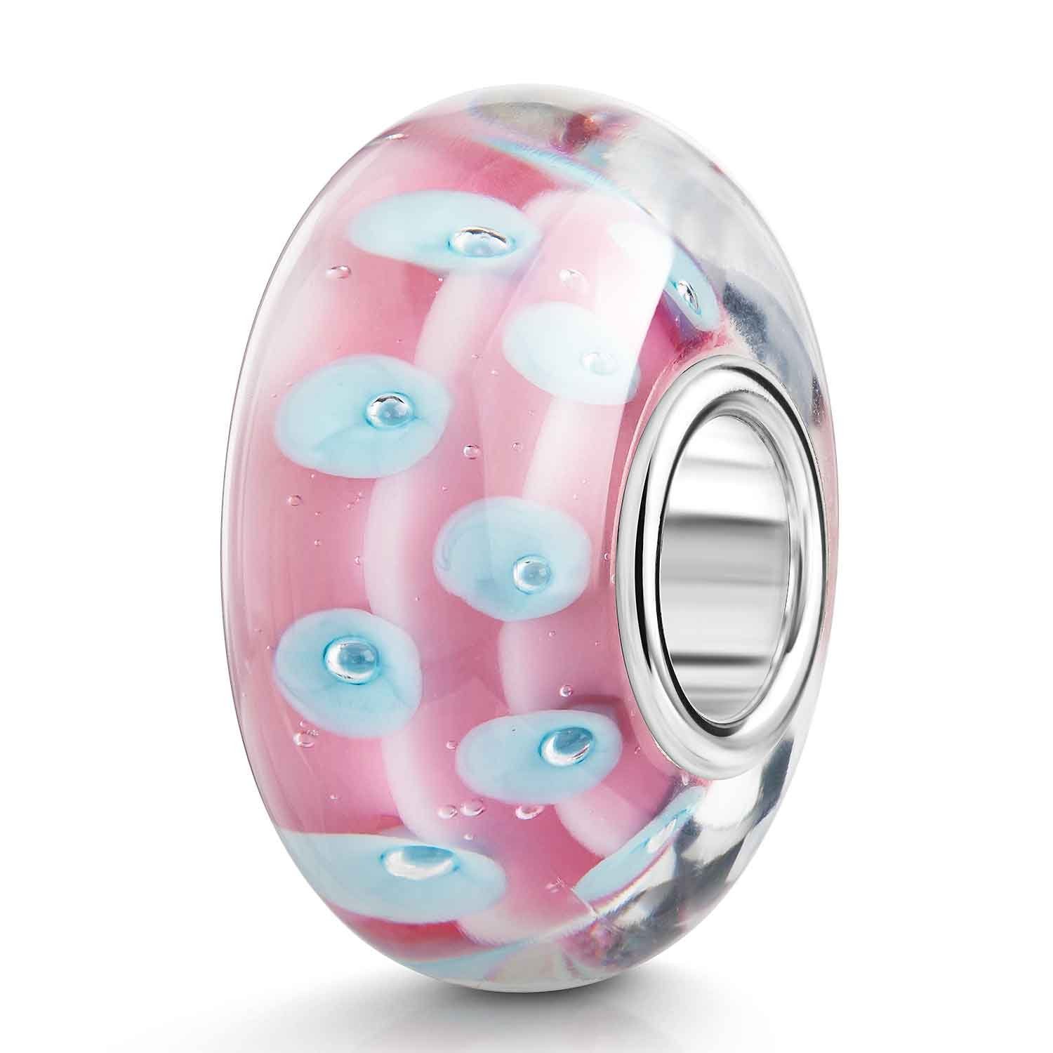 Bead Glasperle Punkte Rosa Blau 357