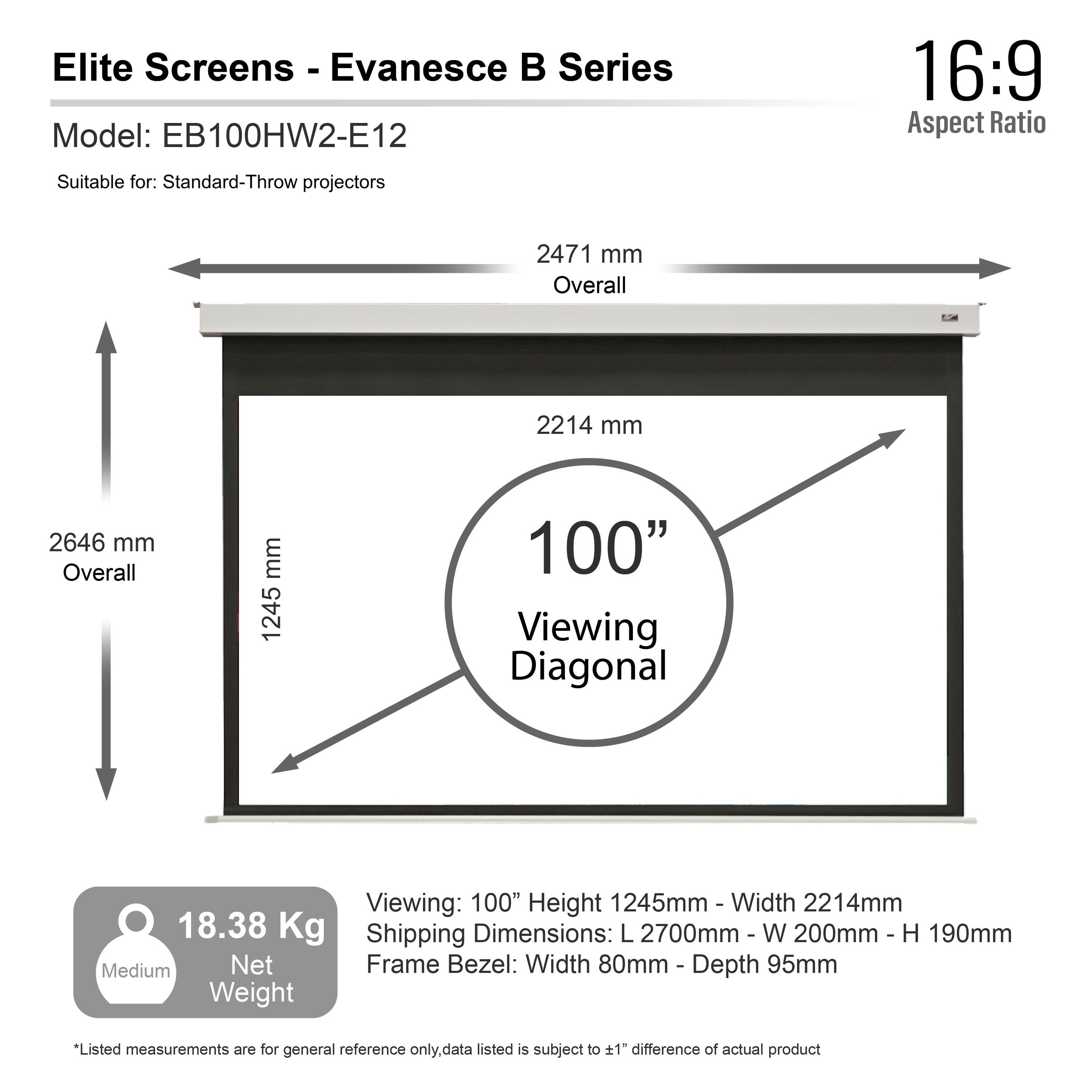 ELITE SCREENS EVANESCE B - DECKENEINBAU MOTORLEINWAND Motorleinwand (Weiß / 16:9 / 222 x 125 (Vorlauf 30cm)-MaxWhite FG (Fiber Glass)