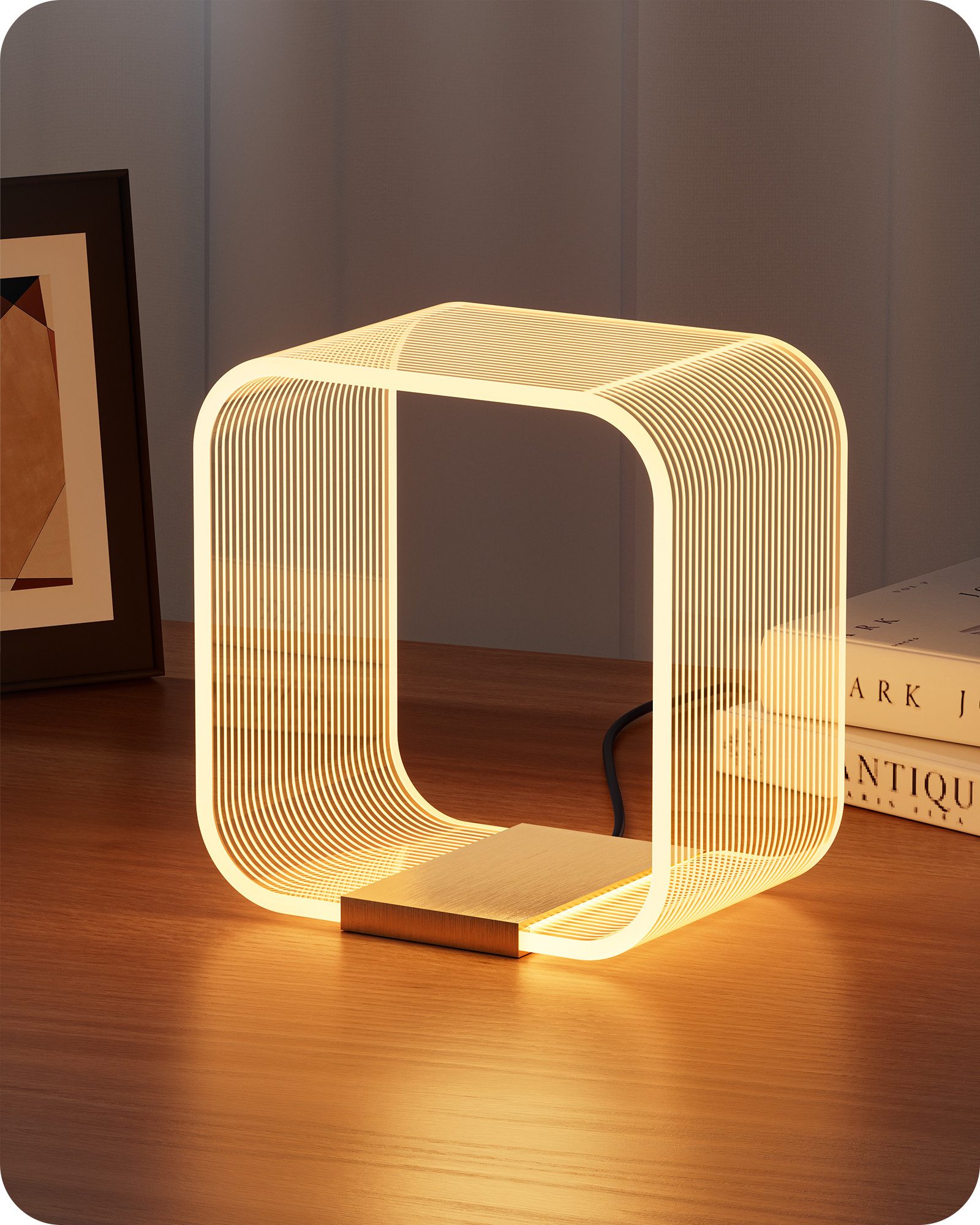 EDISHINE LED Nachttischlampe 3000K, 4W Dekolampe, LED fest integriert, moderne Nachttischlampe mit versteckter Lichtquelle und Lasergravur