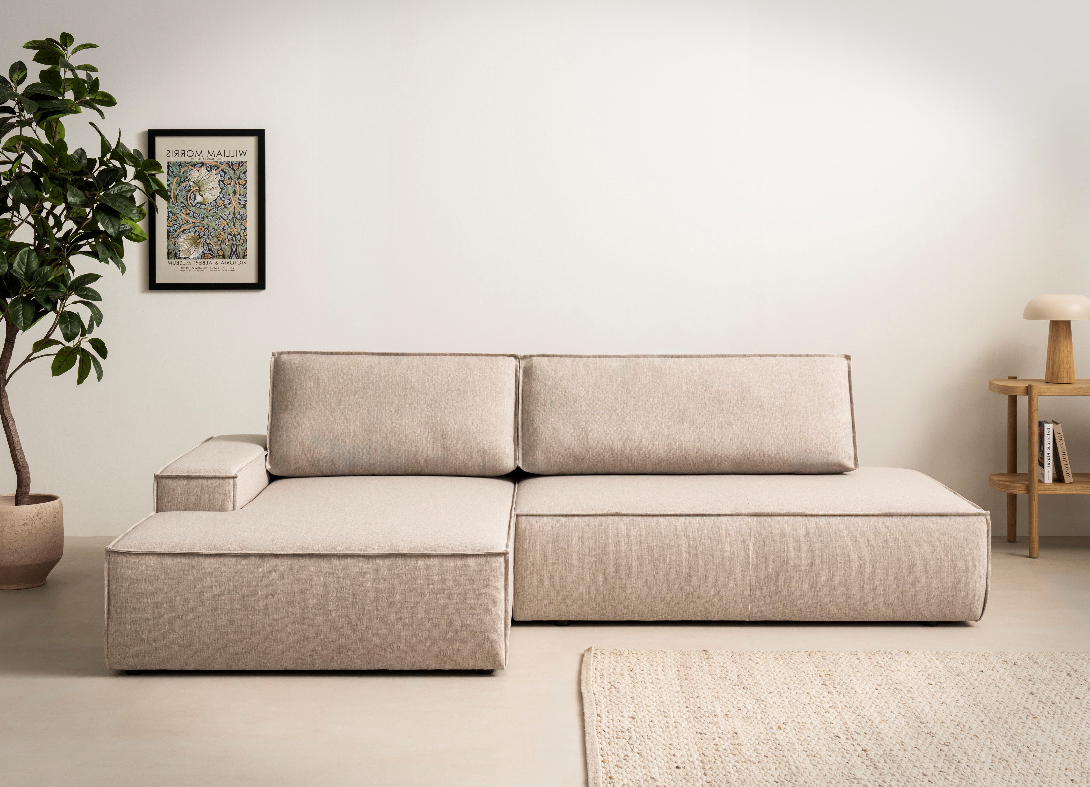 OTTO home Ecksofa SHERWOOD Leinenoptik Schlafsofa in L-Form offen (275cm), Schlaffunktion und Bettkasten, Kedernaht, hoher Sitz- & Liegekomfort – Bild 4 von 5